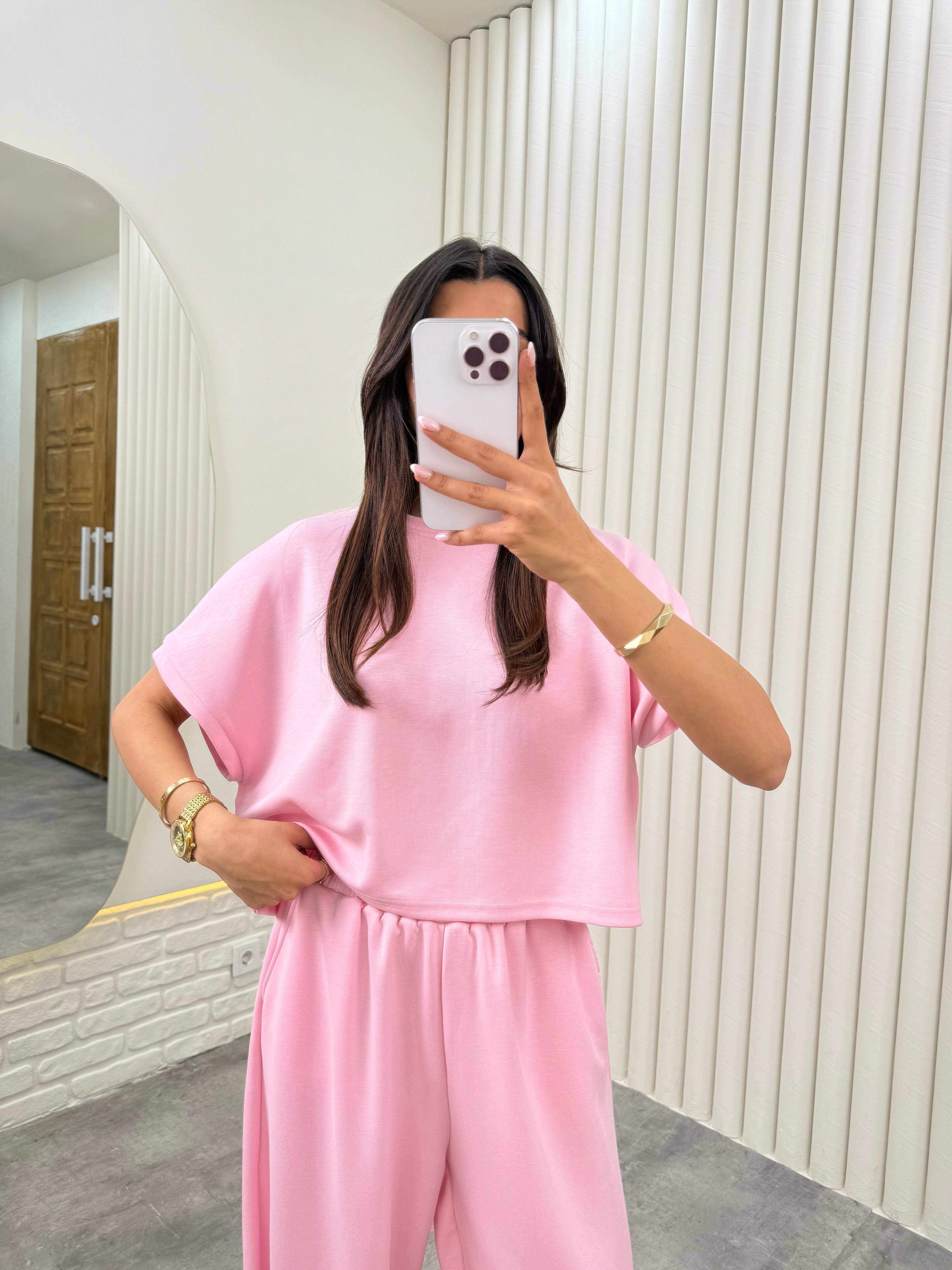 Pembe Balon Pantolon Modal Kumaş İkili Takım Gaus00320GausTAKIMGU1001738