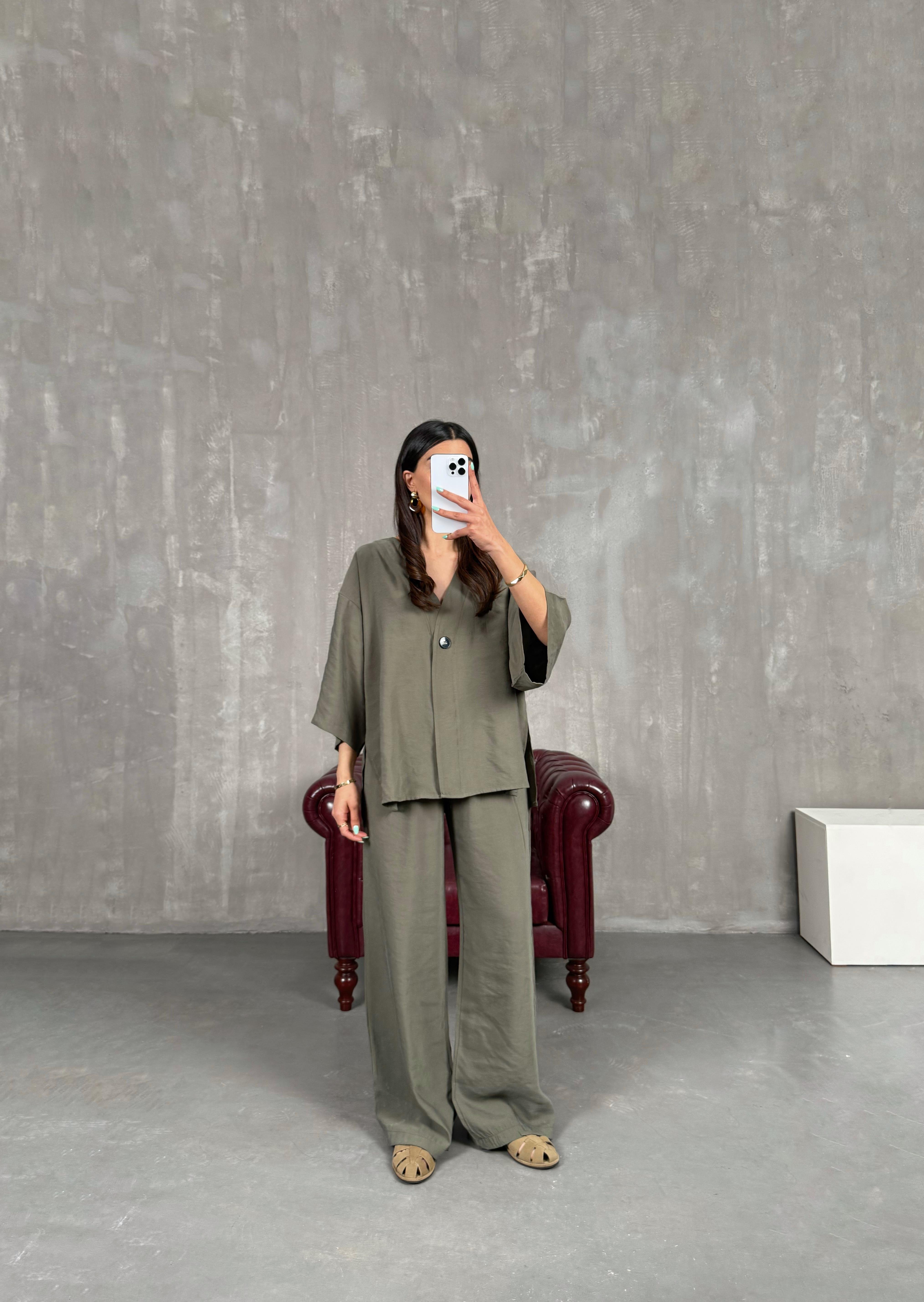 Haki Beli Lastikli Yelekli Tensel Takım Gaus00247GausTAKIMGU1001573