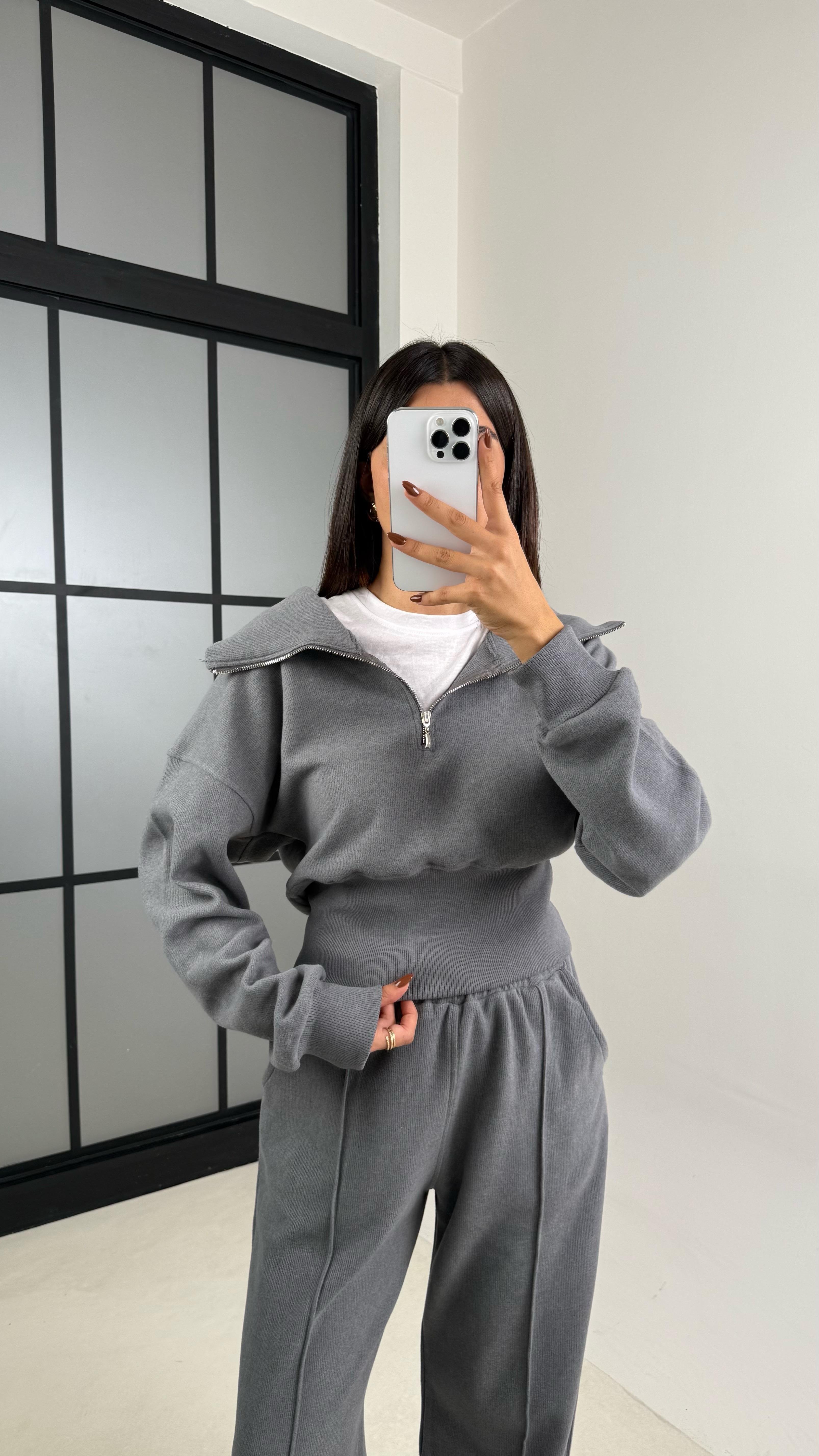 Gri Selanik Tshirtlü 3'Lü Örme Takım GAUS-00154GAUSTAKIMGAUS-00154