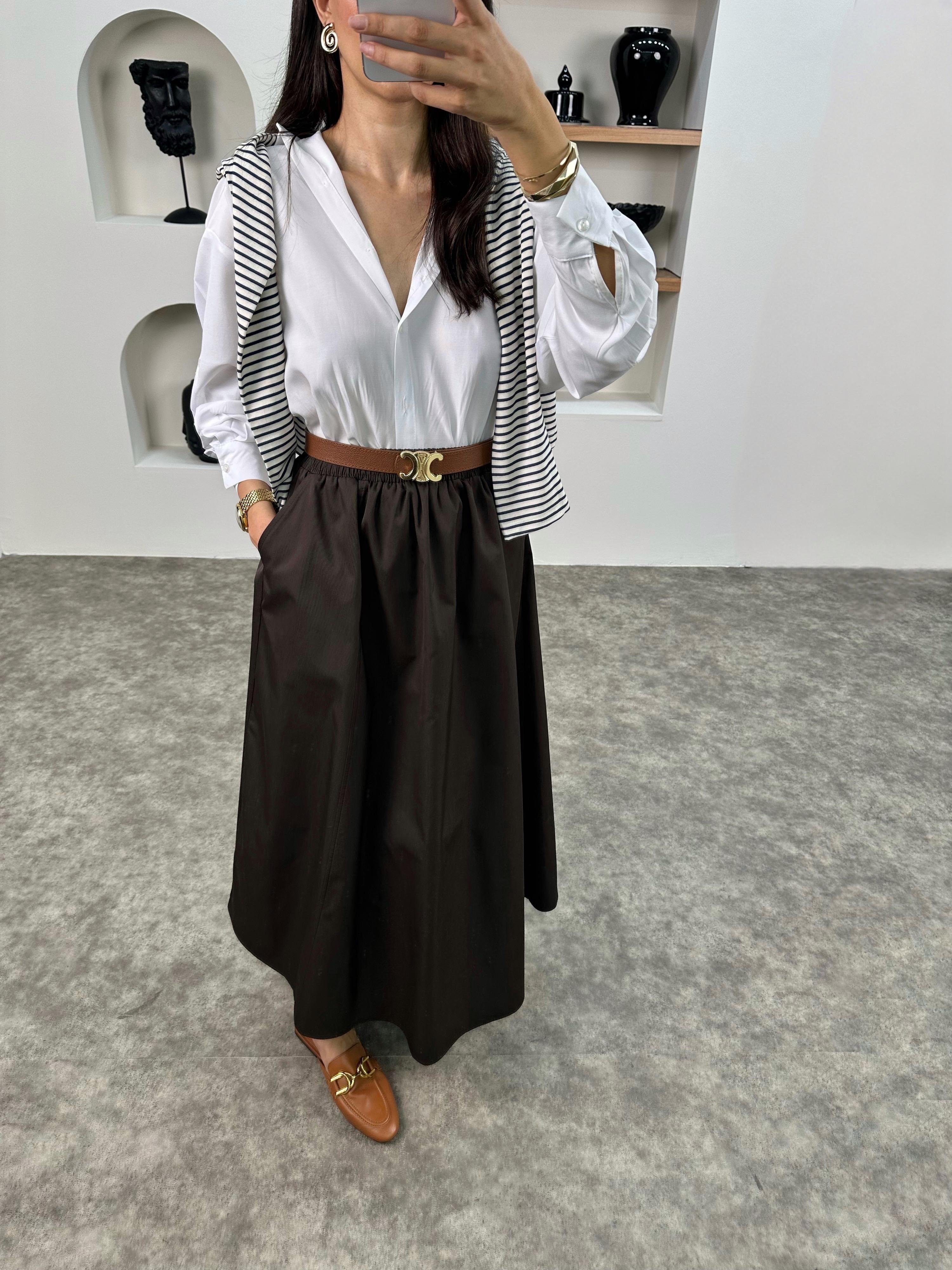 Gosa Acı Kahve Beli Lastikli Gabardin Kumaş EtekGausETEKGU008961