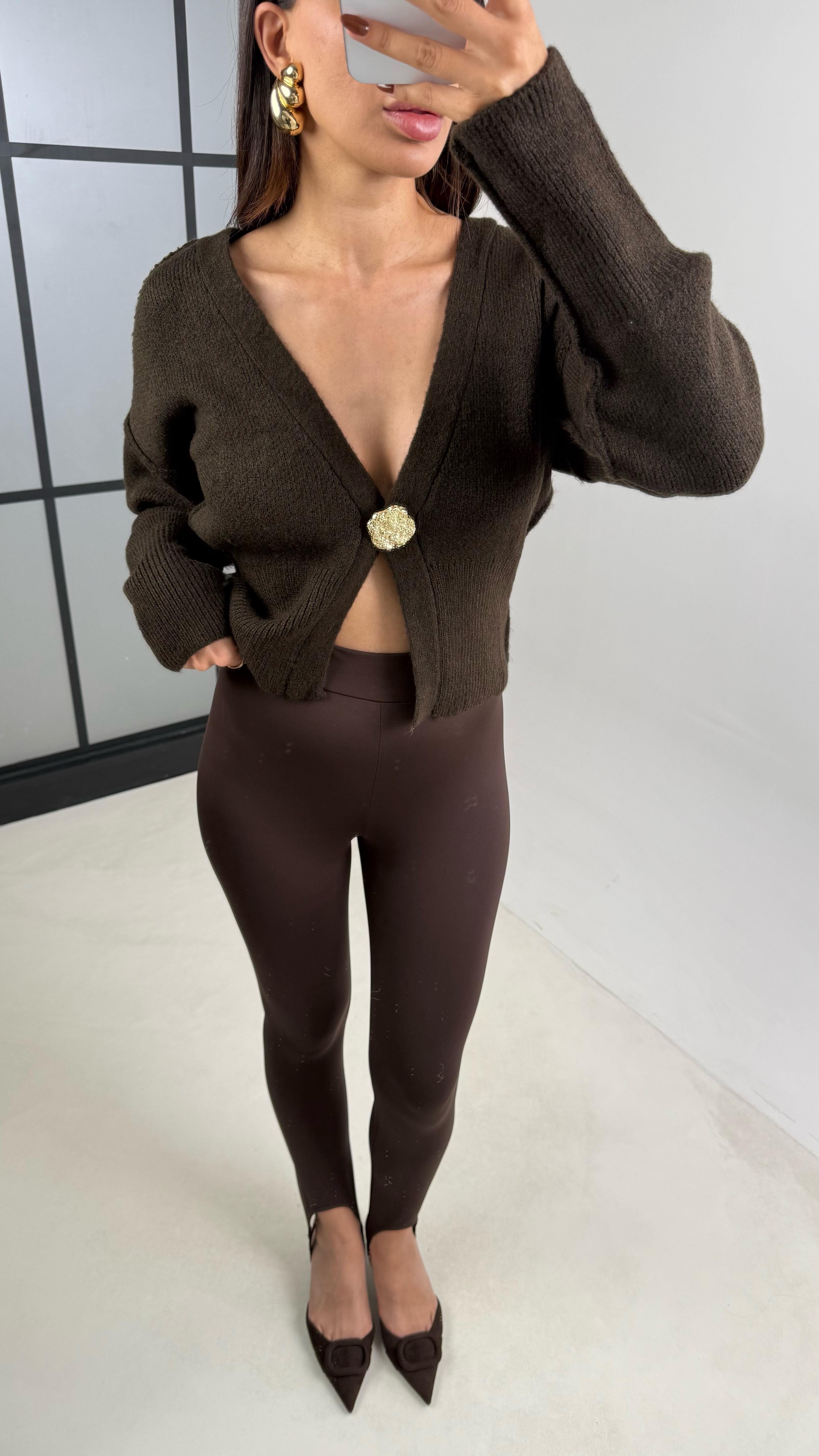 Acı Kahve Topuktan Geçirmeli Yumuşak Dokulu Tayt GAUS-00215GAUSTAYTGAUS-00215