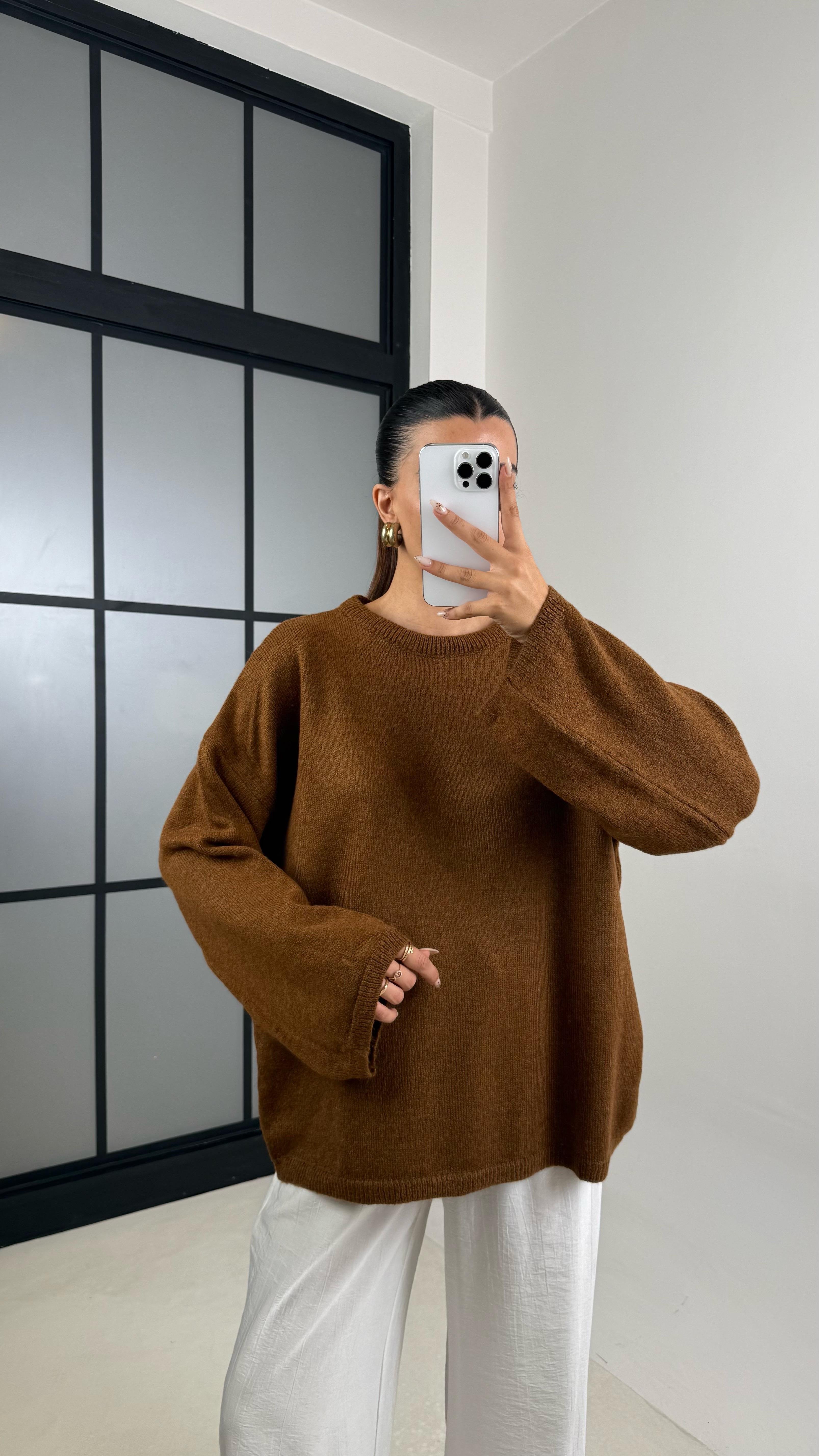 Kahve Basic MD Muadil Triko Kazak GAUS-00114GAUS الكنزات GAUS-00114