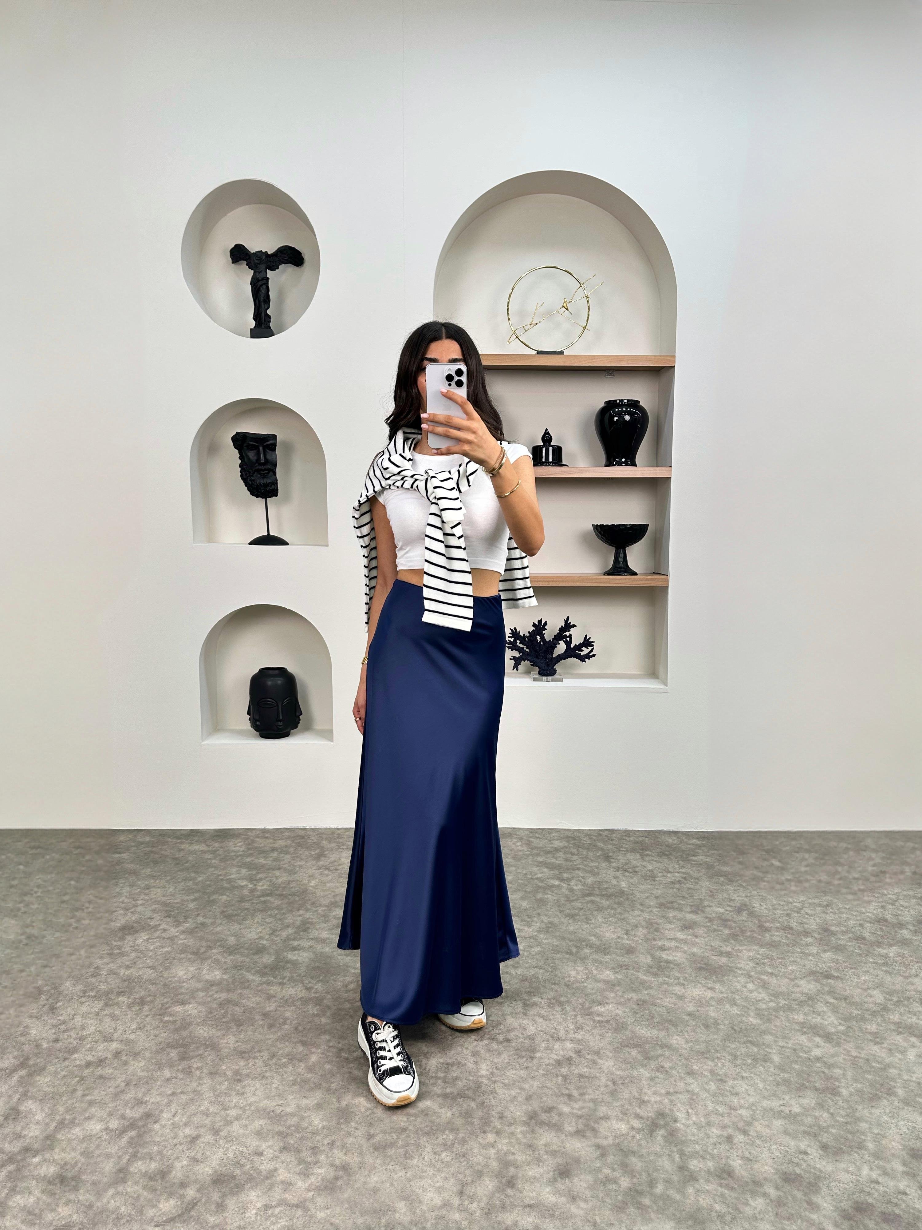 Oliv Lacivert Maxi Saten EtekGausETEKGU008938