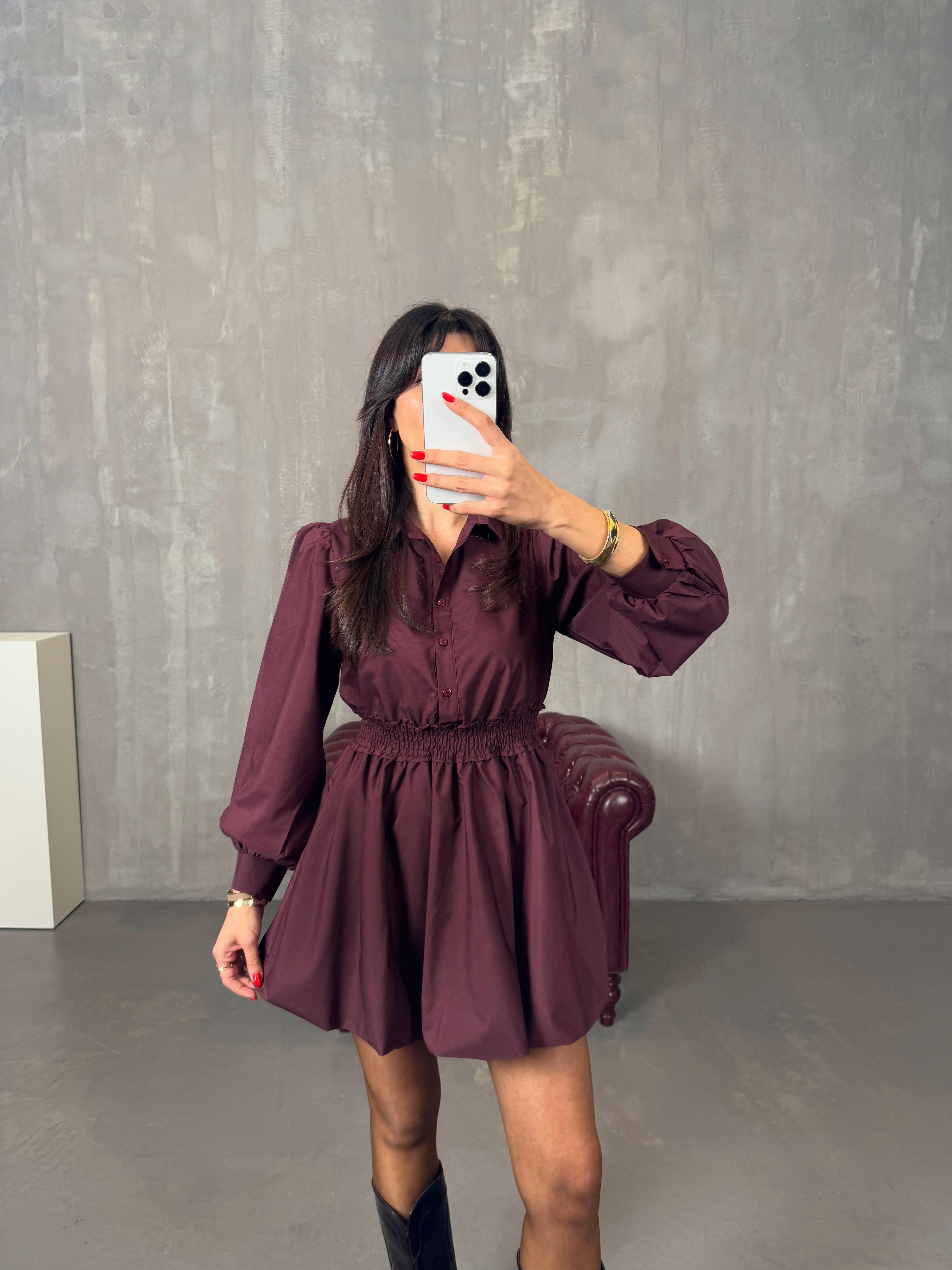 Puqa Bordo Balon Gömlek ElbiseGausELBİSEGU00904323