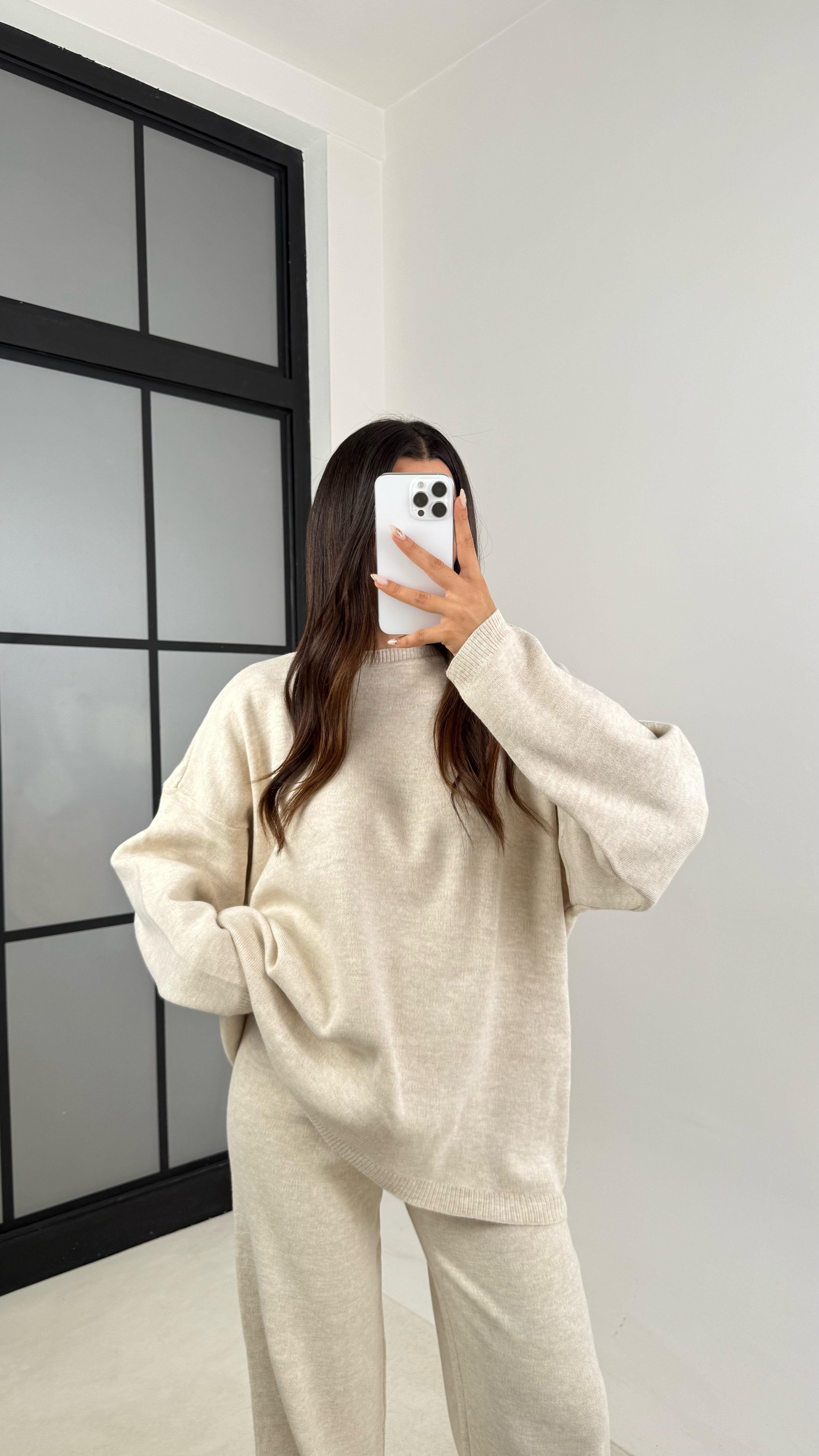 Taş Uzun Kol Kazak Beli Lastikli Pantalon İkili Triko Takım GAUS-00103GAUSTAKIMGAUS-00103