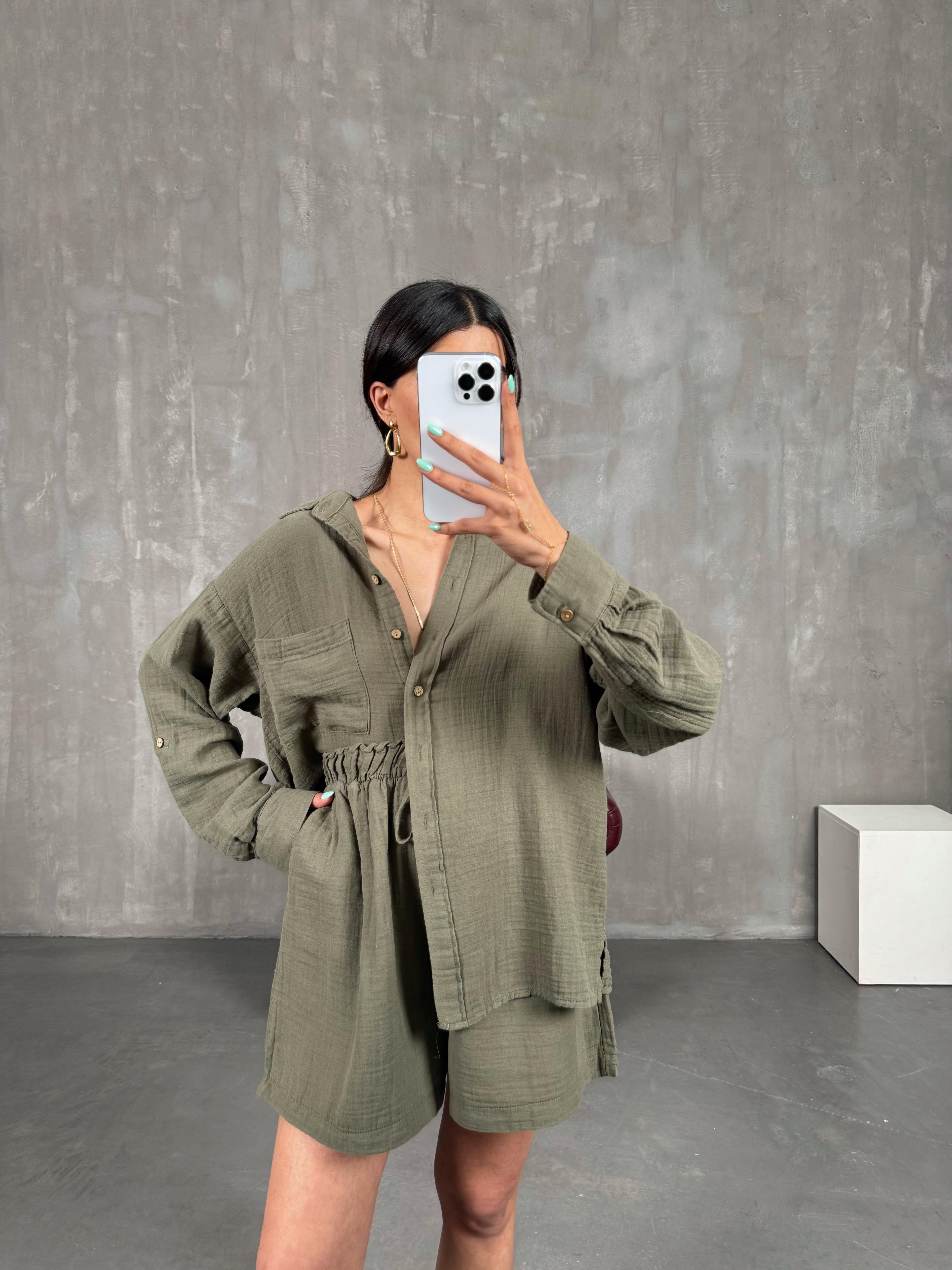 Haki Müslin Şortlu İkili Takım Gaus00226GausTAKIMGU1001523