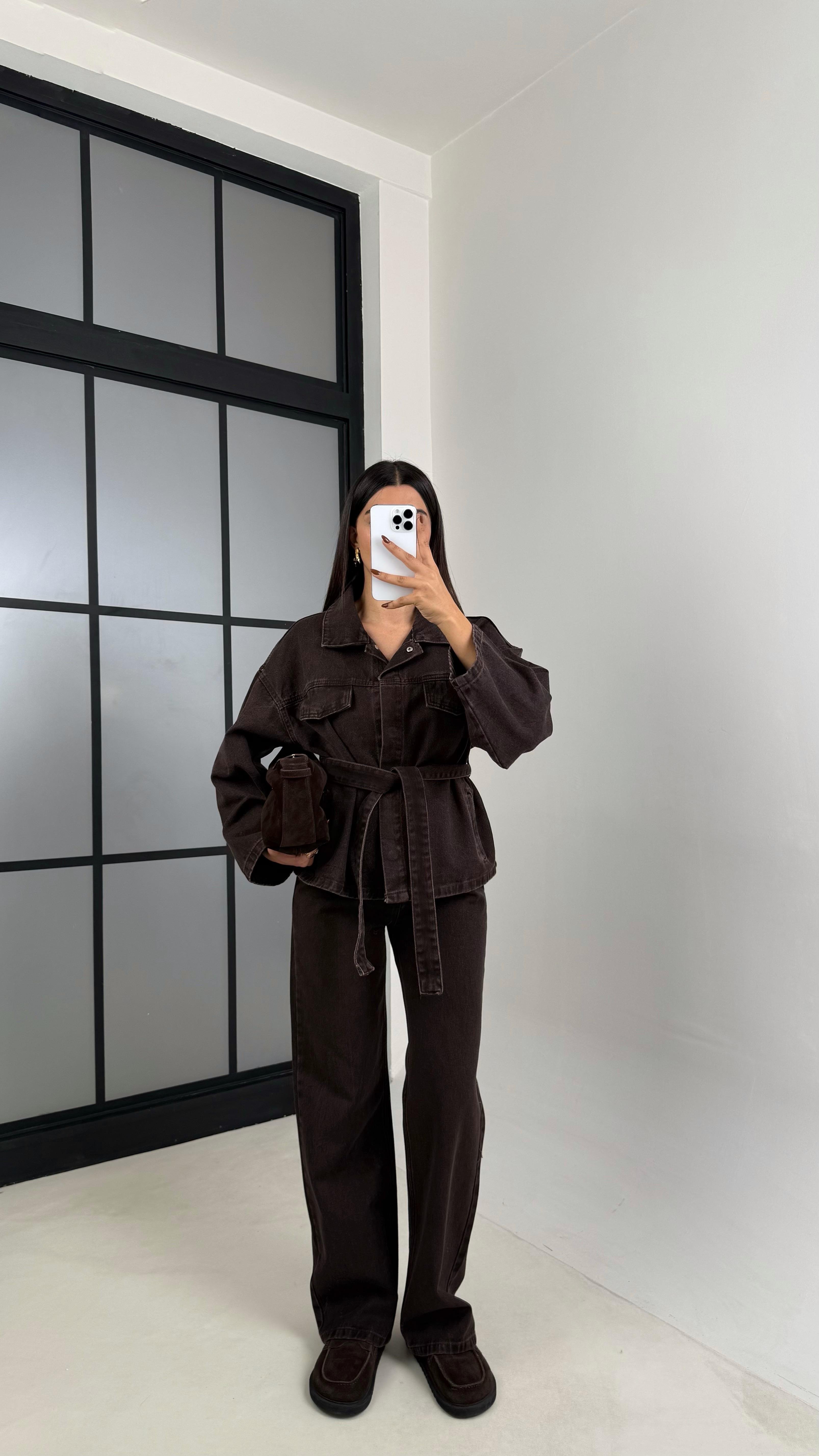 Acı Kahve Kuşaklı Denim Takım GAUS-00221GAUSTAKIMGAUS-00221