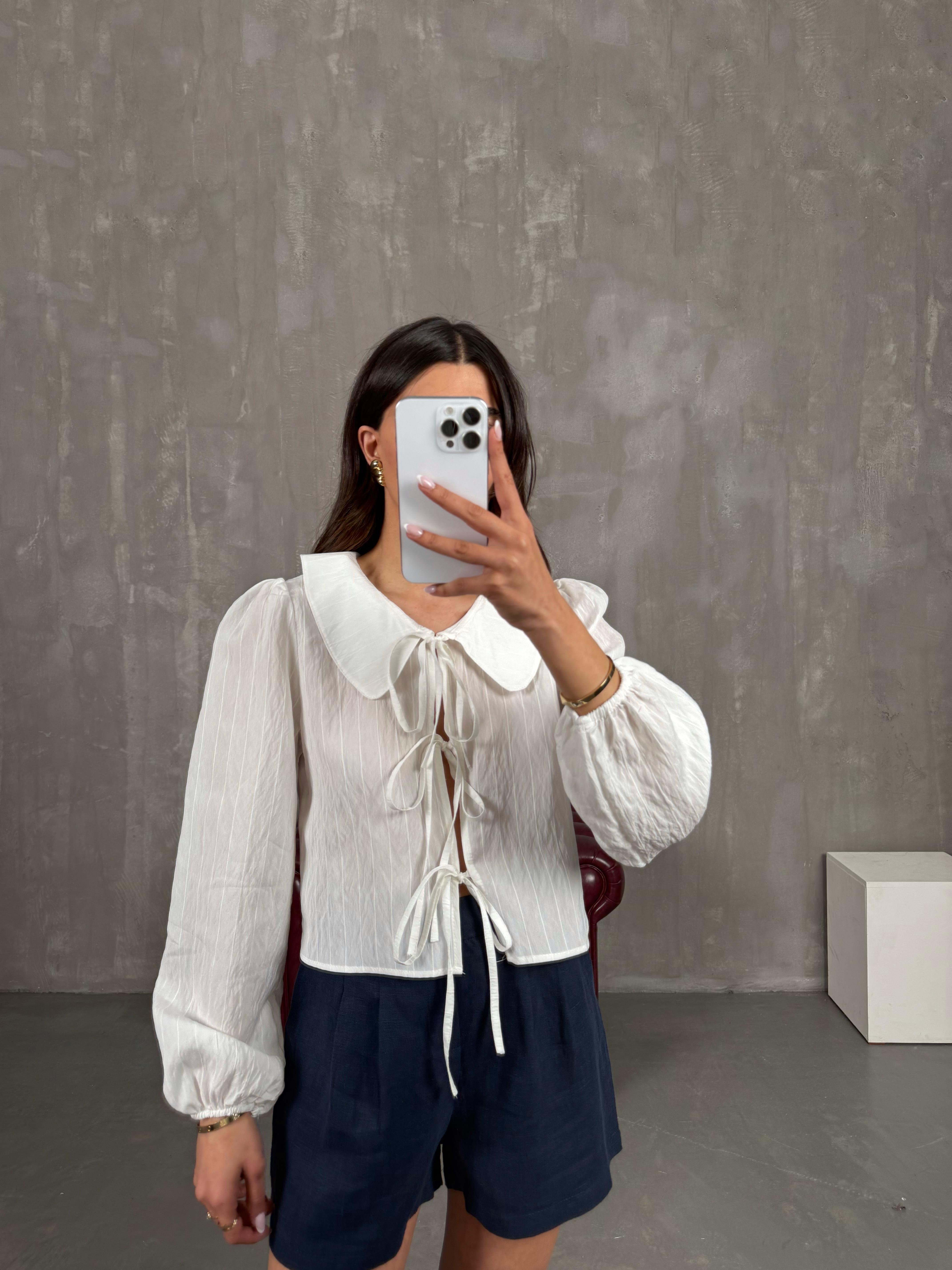 Beyaz Bağlamalı Bebe Yaka Tensel Gömlek Gaus00258GausGÖMLEKGU1001598