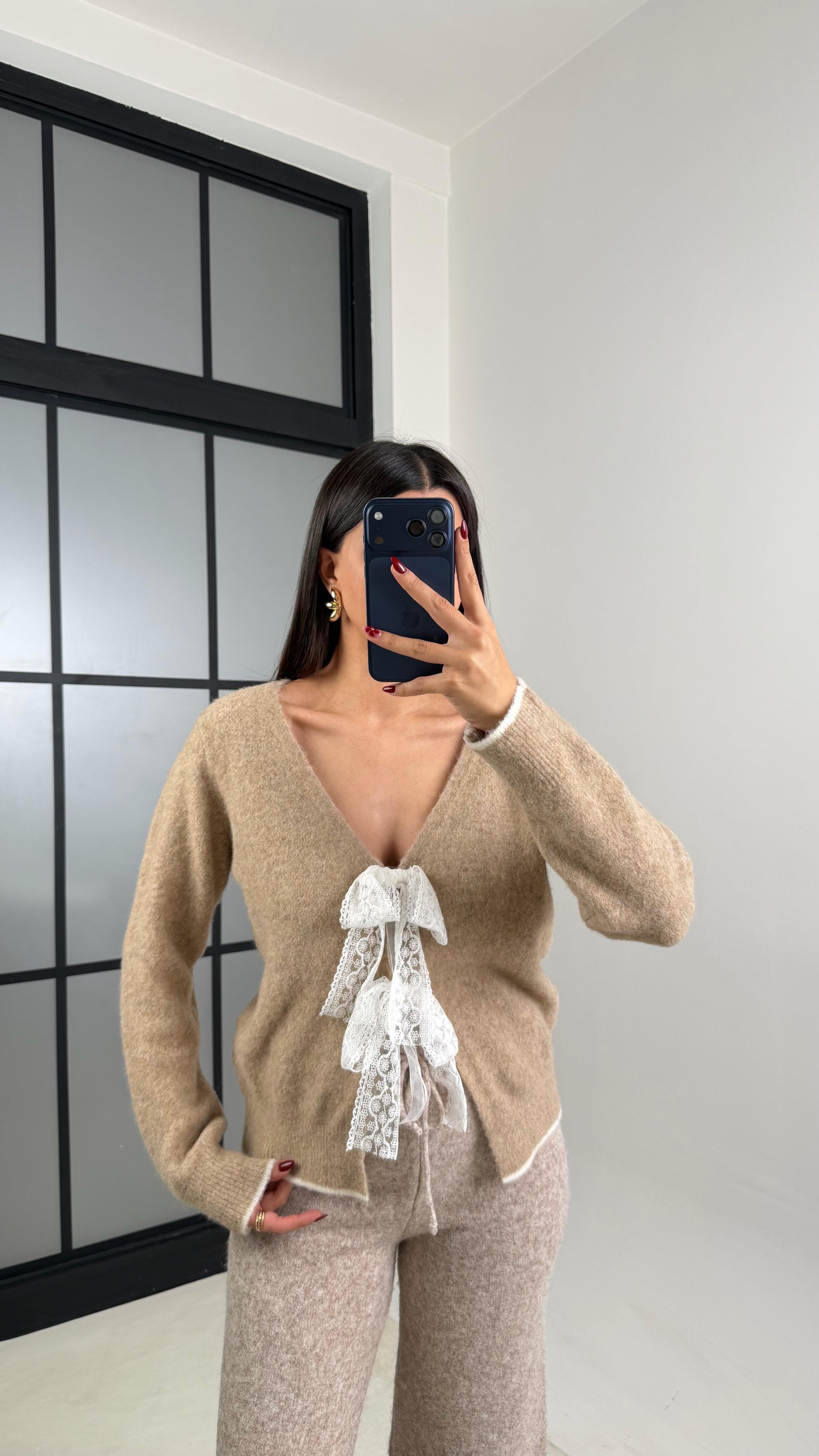 Vizon Fiyonk Detaylı Triko Hırka GAUS-00633GAUS الكارديغان  GAUS-00633