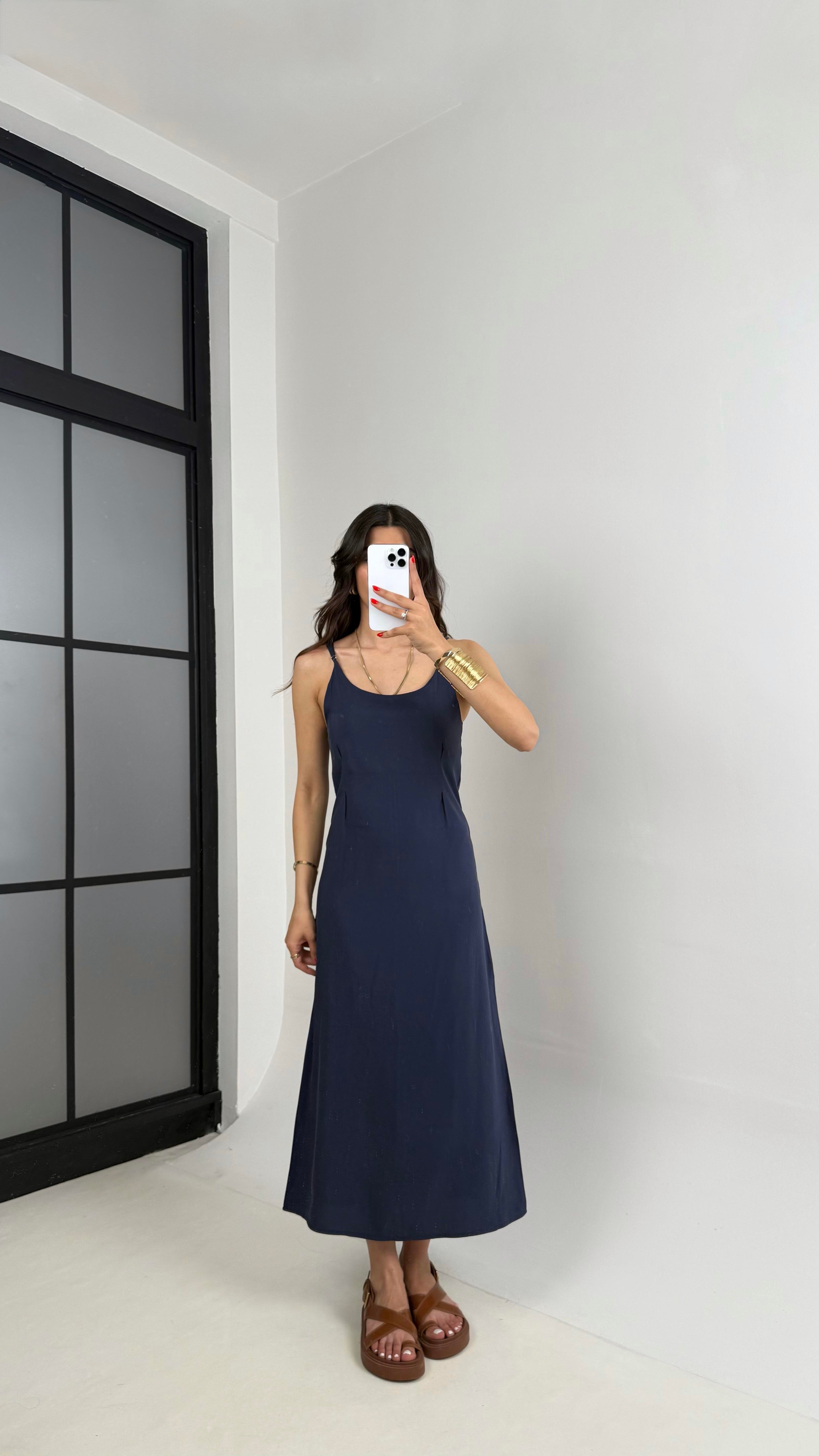 Lacivert Ayarlanabilir Askılı Elbise Gömlek İkili Tensel Takım Gaus00467GausTAKIMGU1002096