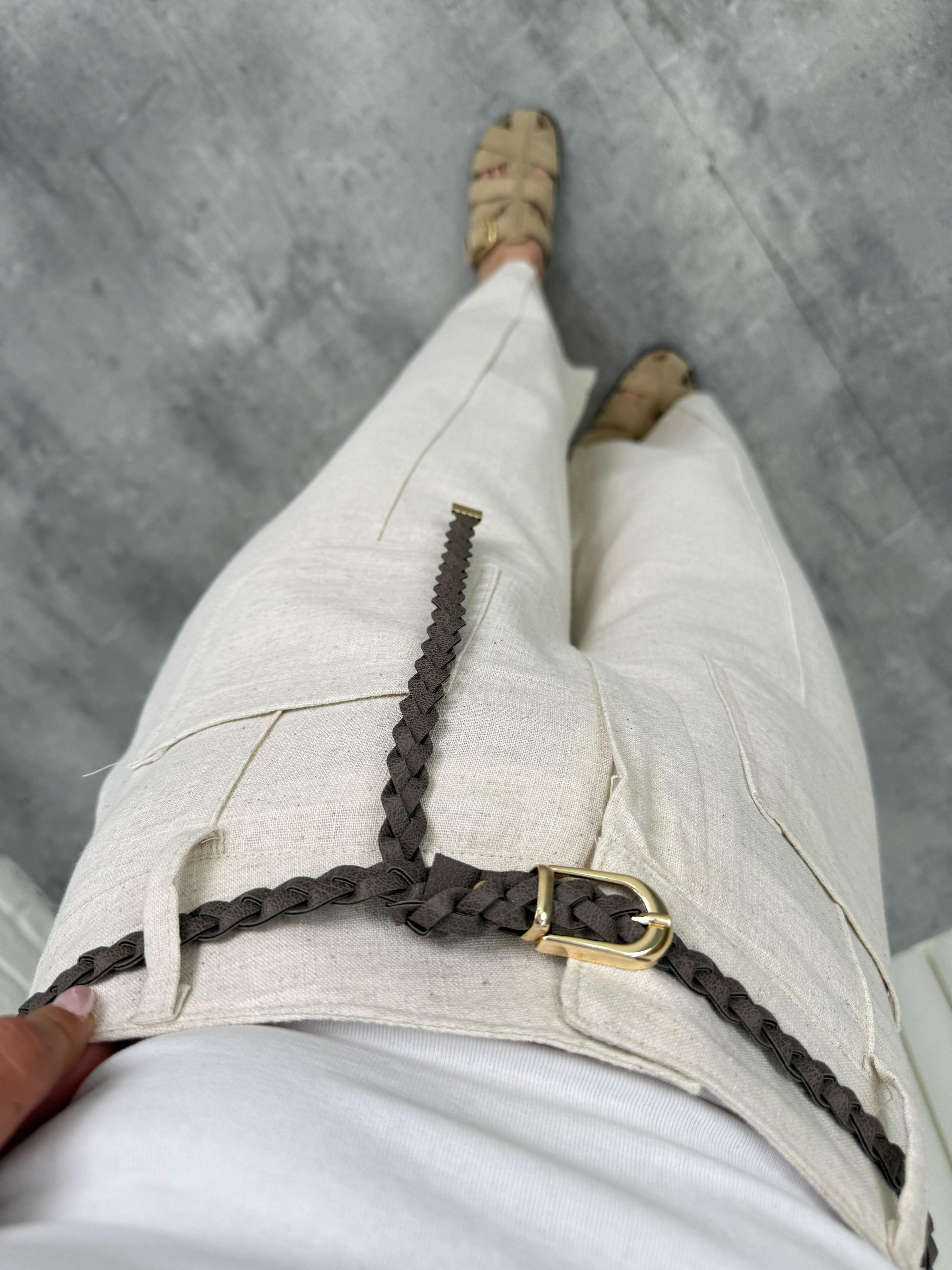 Taş Örgü Kemerli Cepli Keten Pantolon Gaus00332GausPANTOLONGU1001770