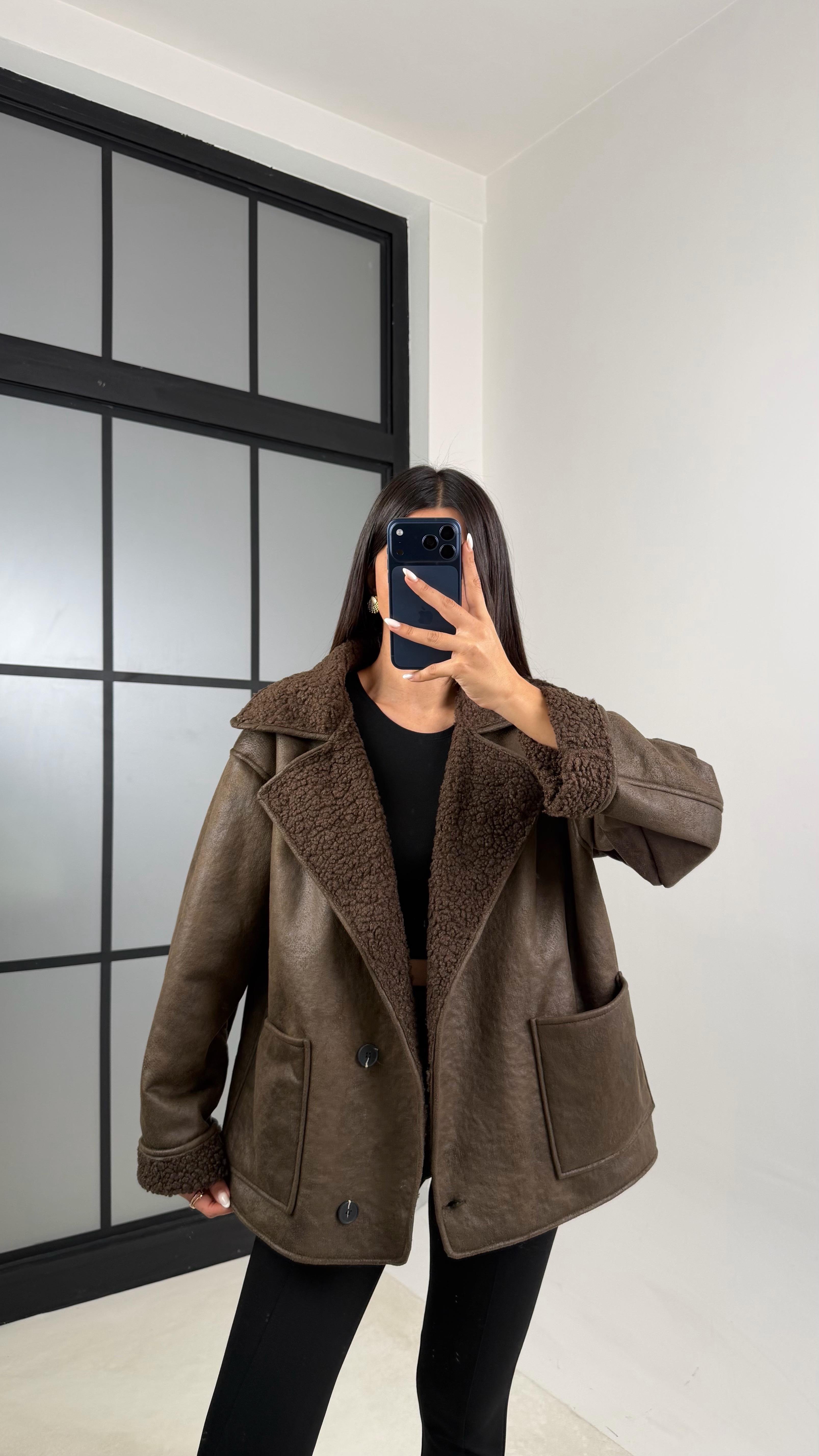 Kahve İçi Kürk Detaylı Cepli Süet Mont GAUS-00631GAUS الجواكيت GAUS-00631