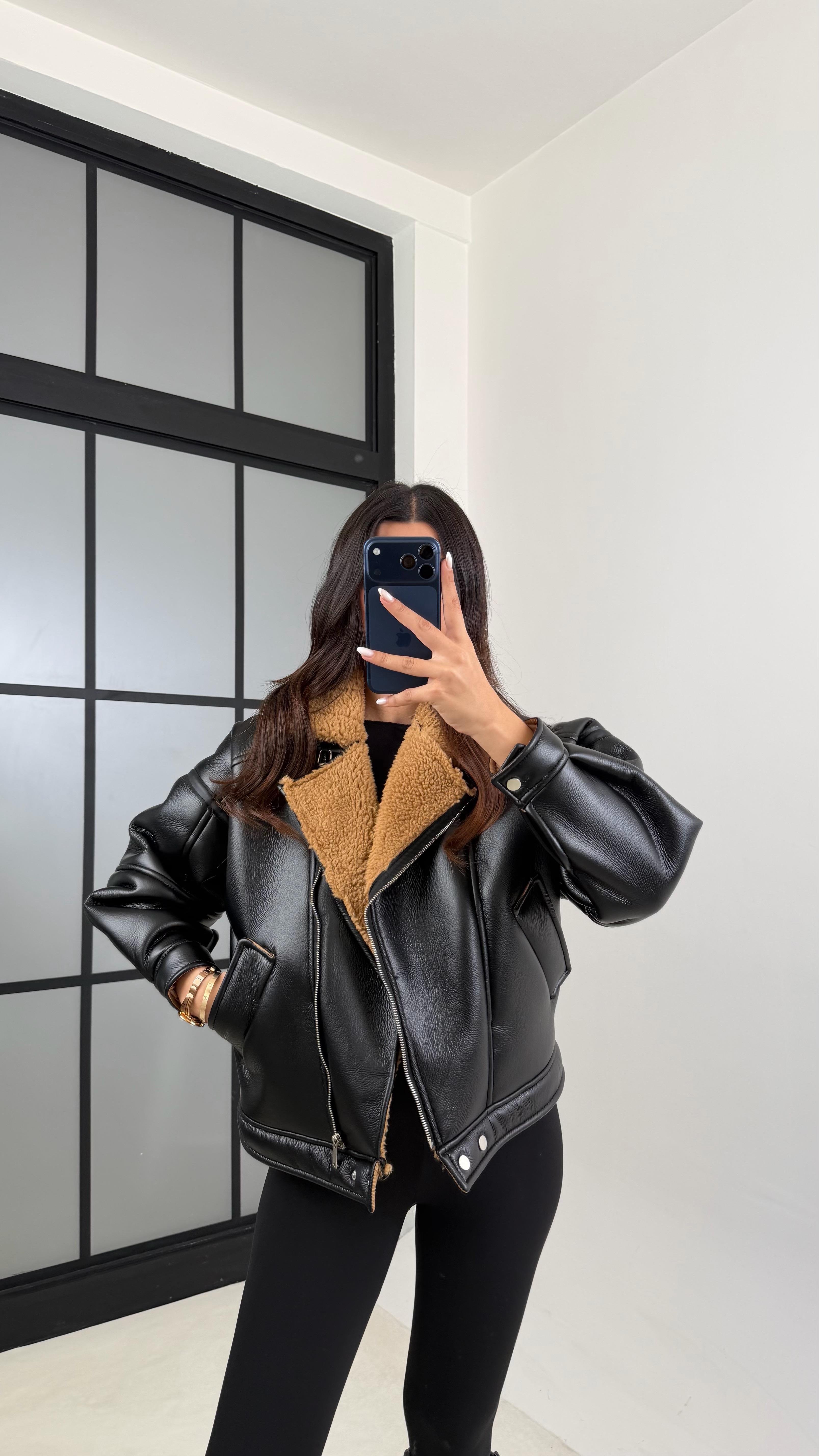 Kahve İçi Peluşlu Deri Mont GAUS-00608GAUS الجواكيت GAUS-00608