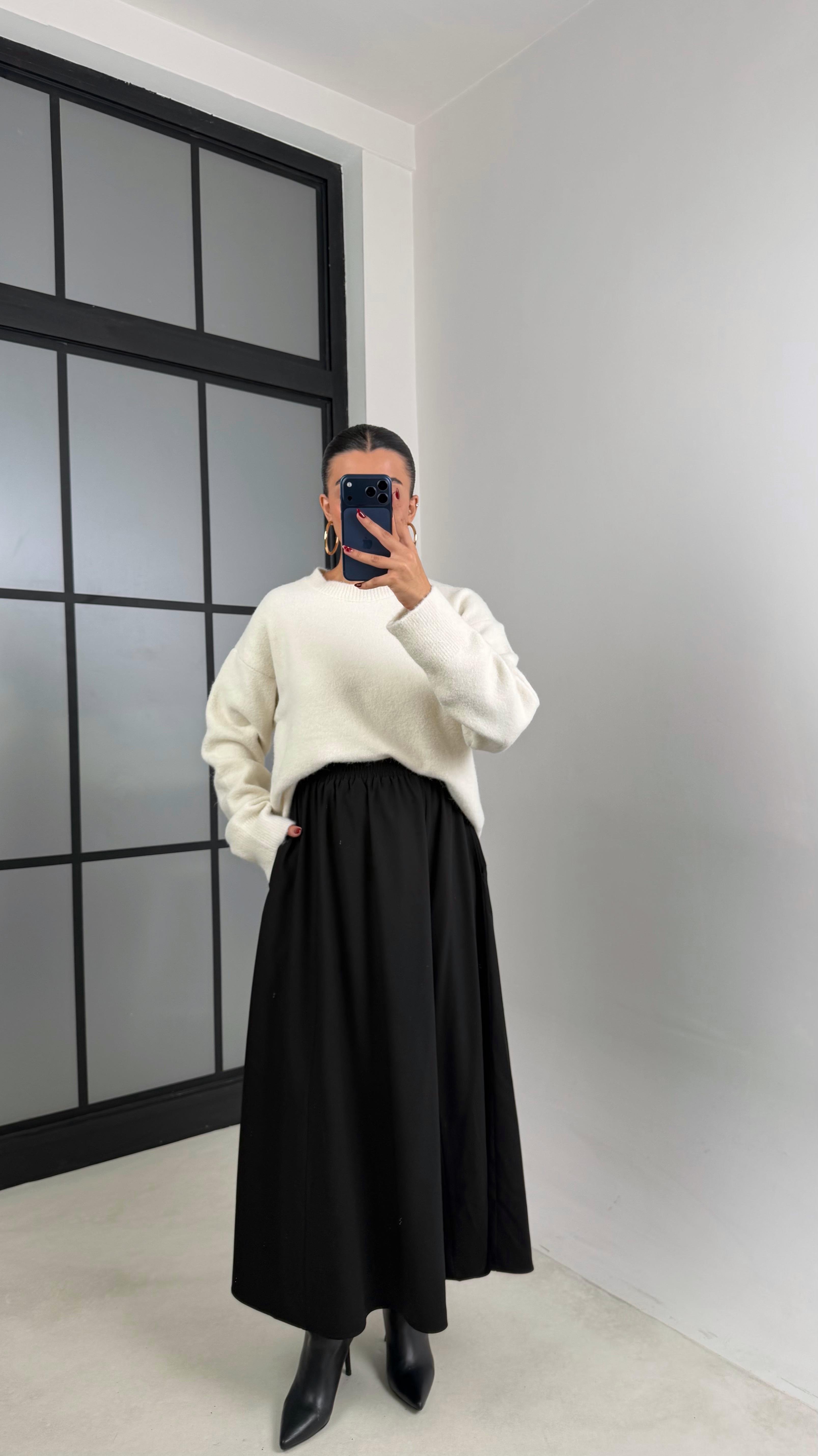 Siyah Beli Lastikli Cepli Tencel Etek GAUS-00670GAUSETEKGAUS-00670