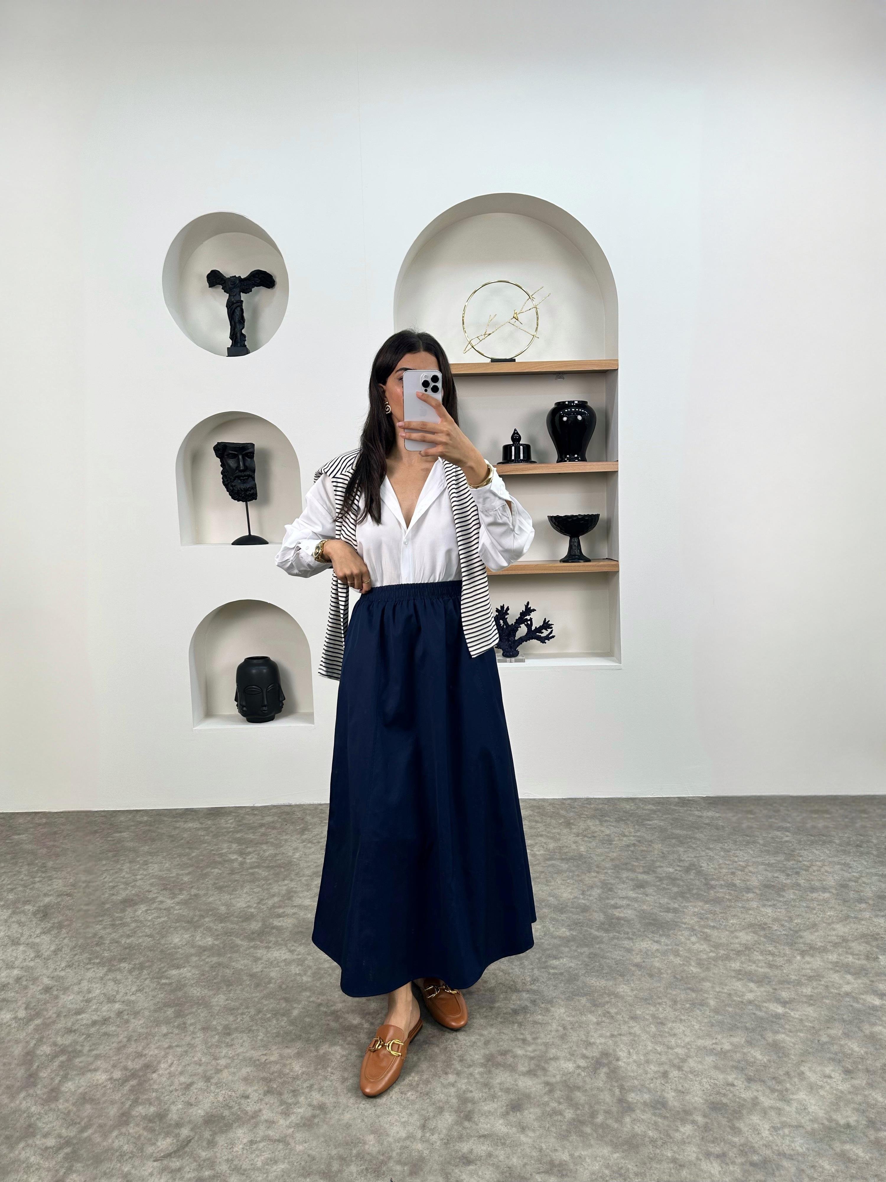 Gosa Lacivert Beli Lastikli Gabardin Kumaş EtekGausETEKGU008960