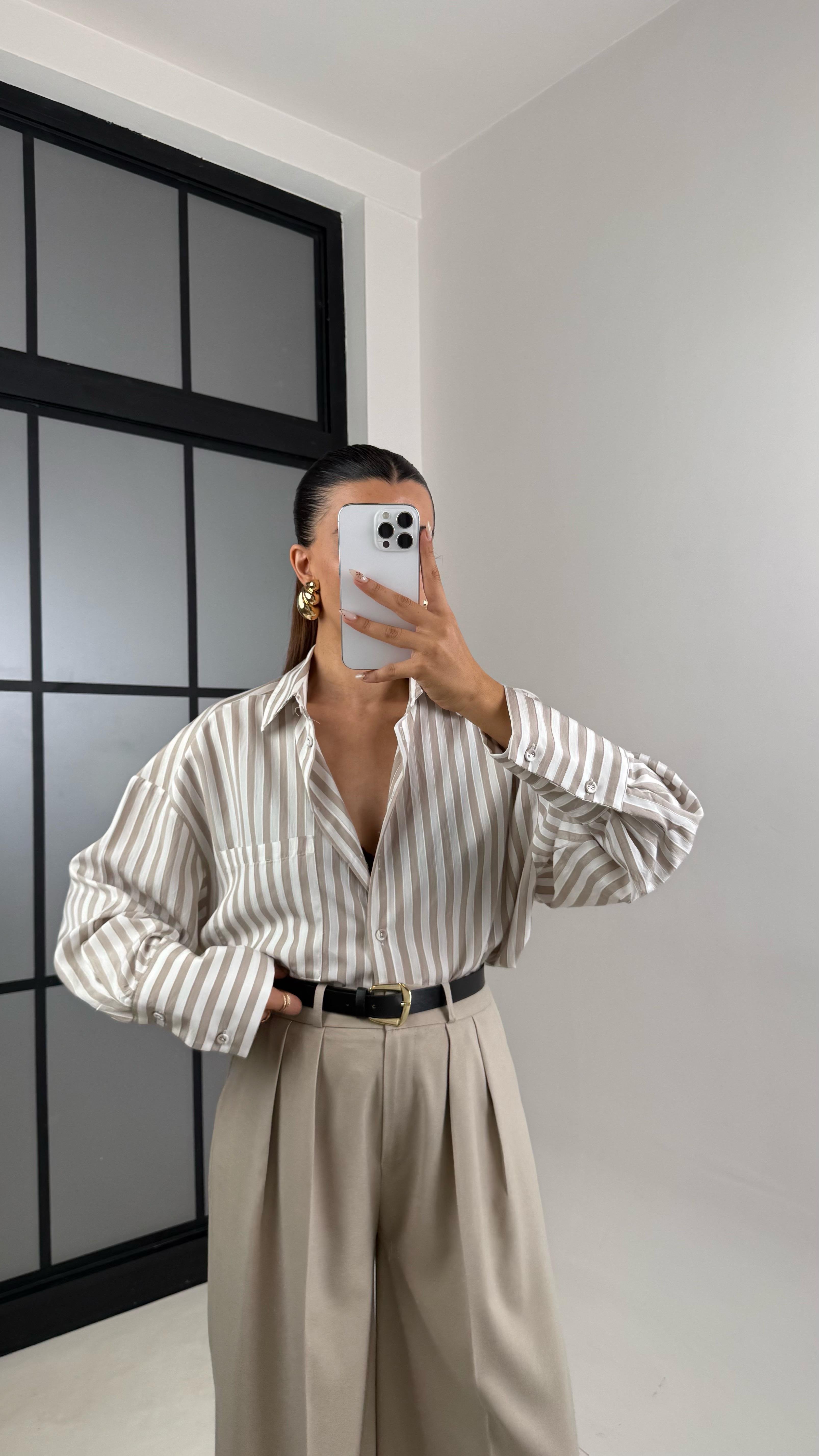 Vizon Çizgili Premium Gömlek GAUS-00139GAUS القمصان GAUS-00139