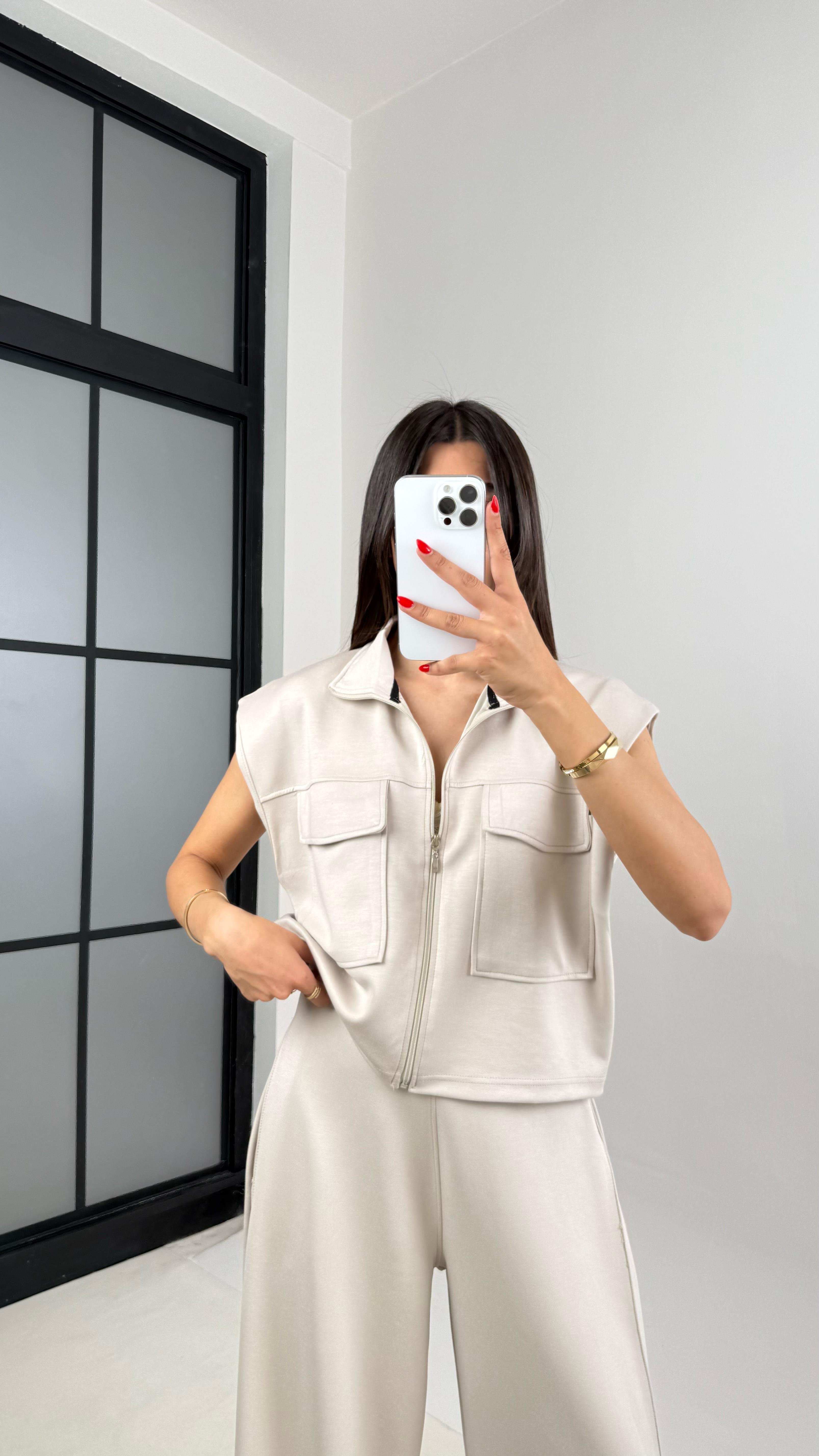 Vizon Cepli Yelek Beli Lastikli Pantolon Modal Eşofman Takım Gaus00523GausTAKIMGU1002226