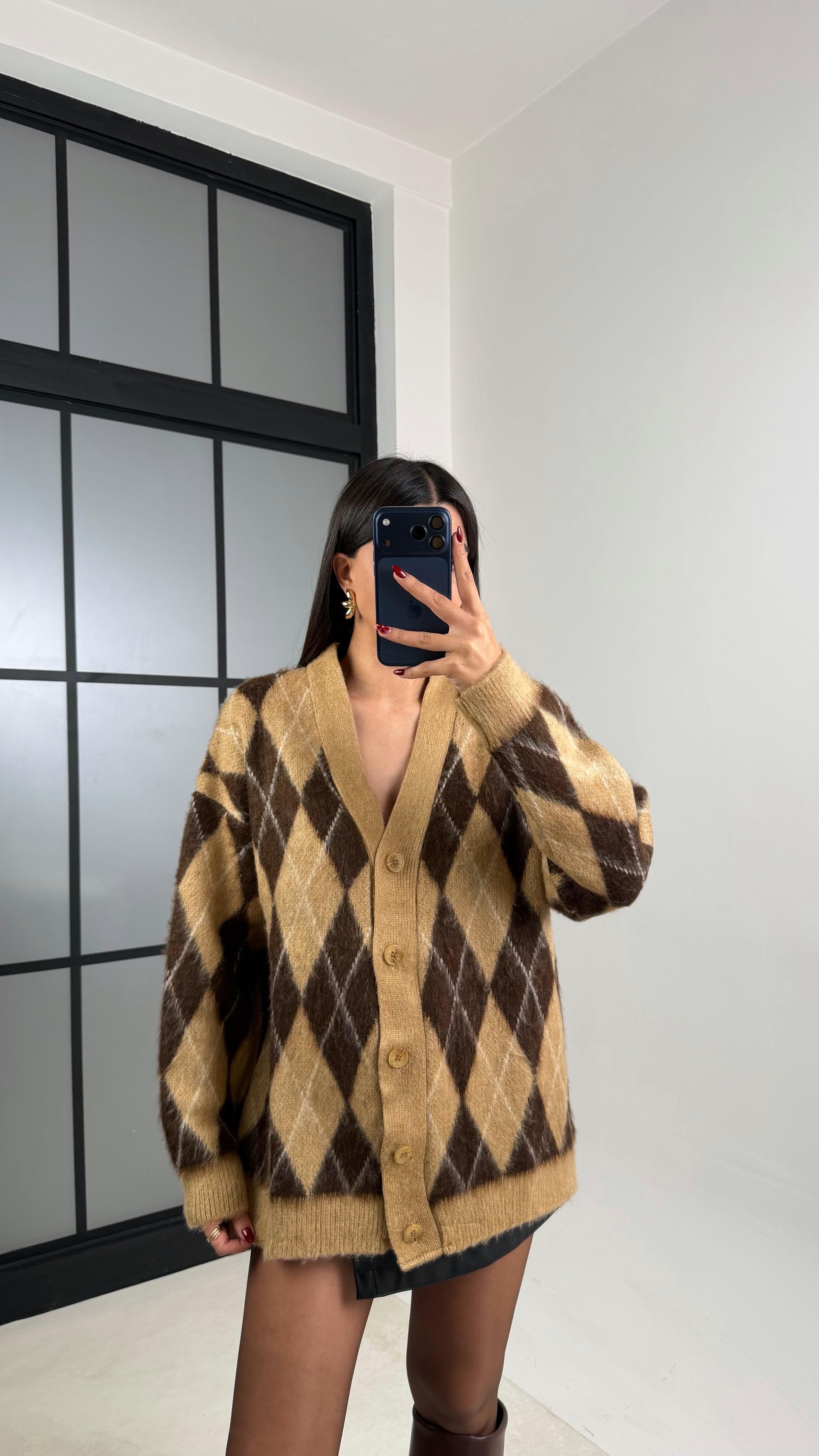 Camel Baklava Desenli Triko Hırka GAUS-00627GAUS الكارديغان  GAUS-00627