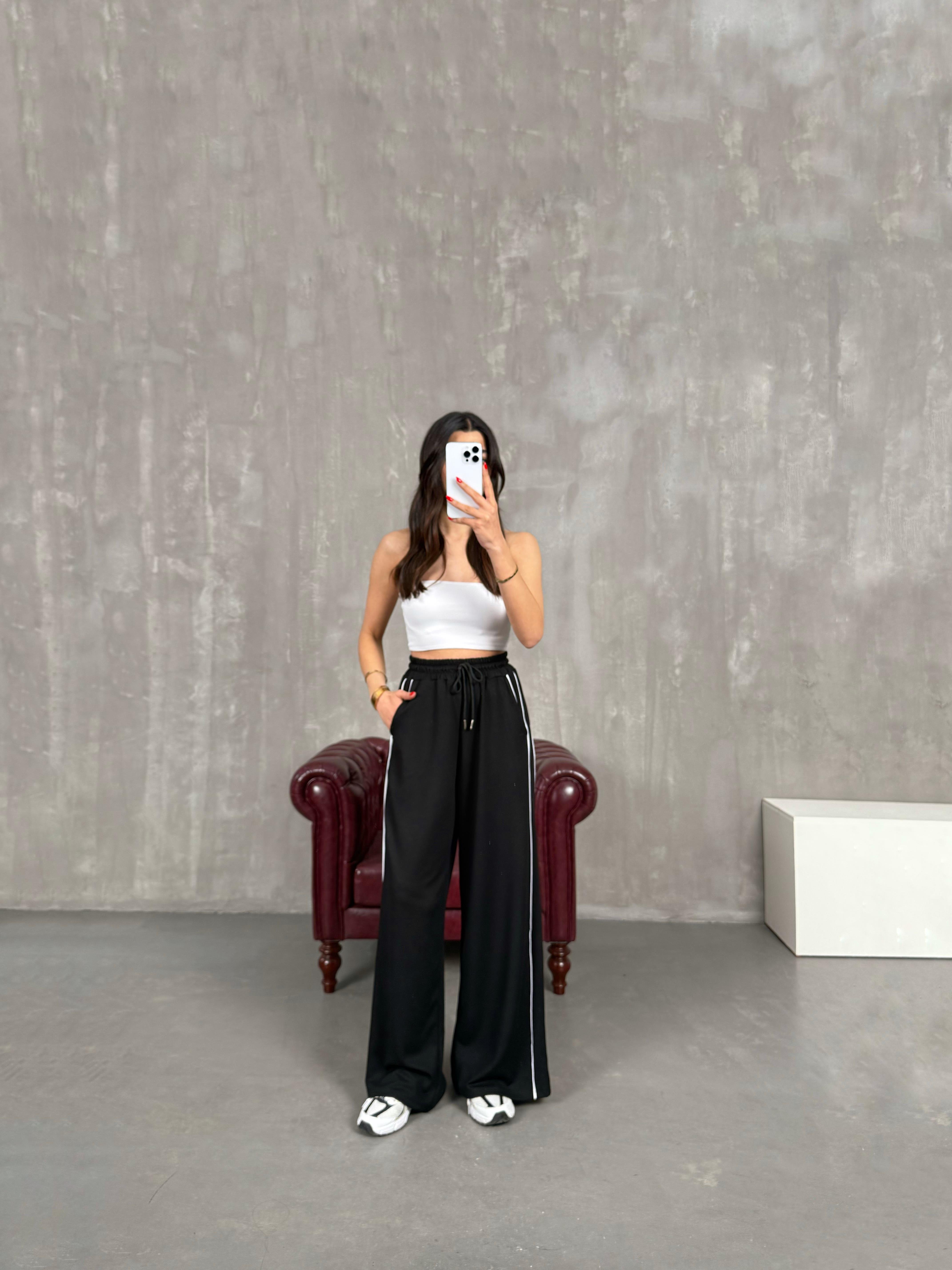 Siyah Şeritli Modal Kumaş Eşofman Altı Gaus00180GausEŞOFMANGU1001423