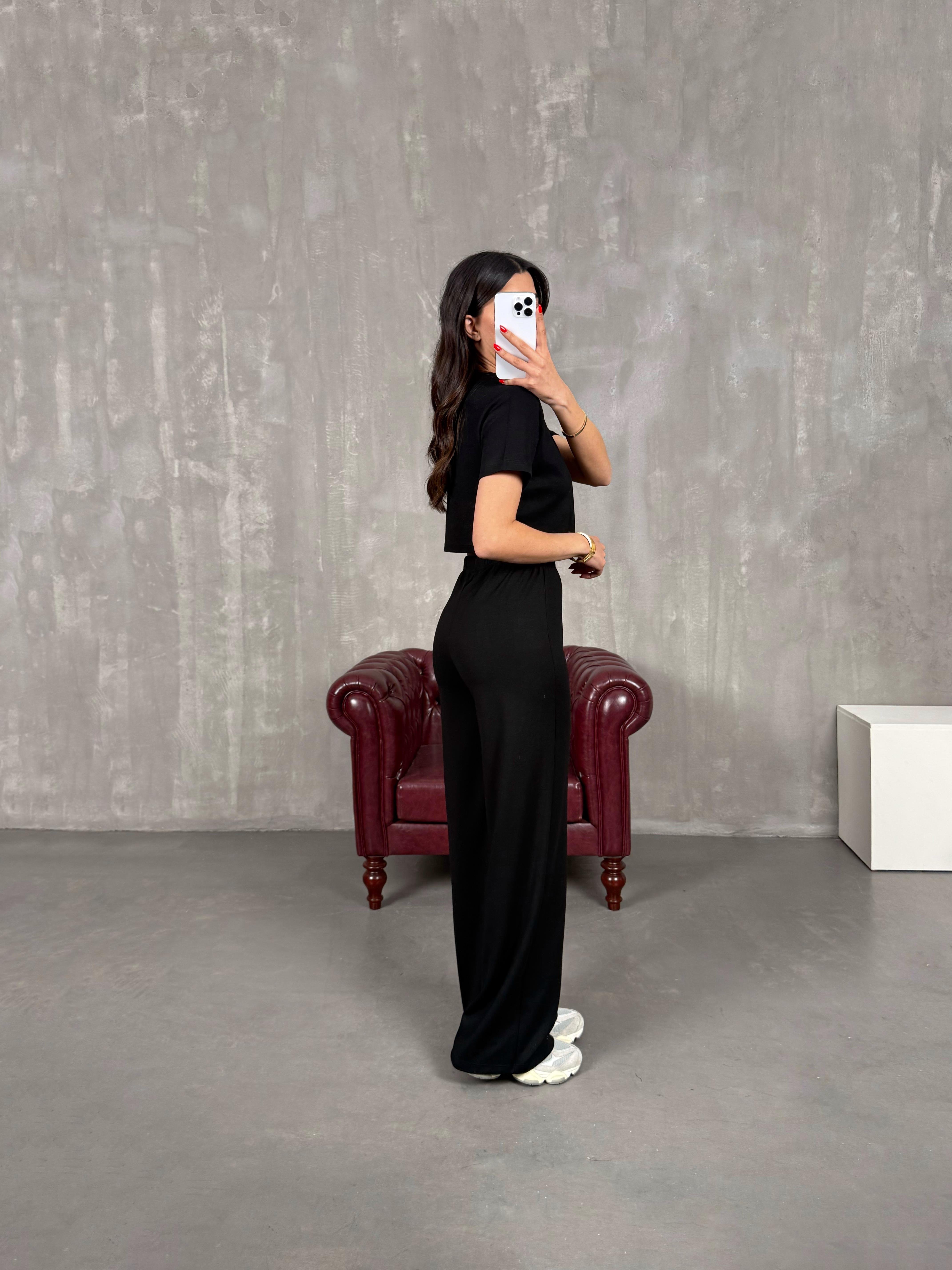 Siyah Bisiklet Yaka Modal Kumaş Basic Takım Gaus00170GausTAKIMGU1001395