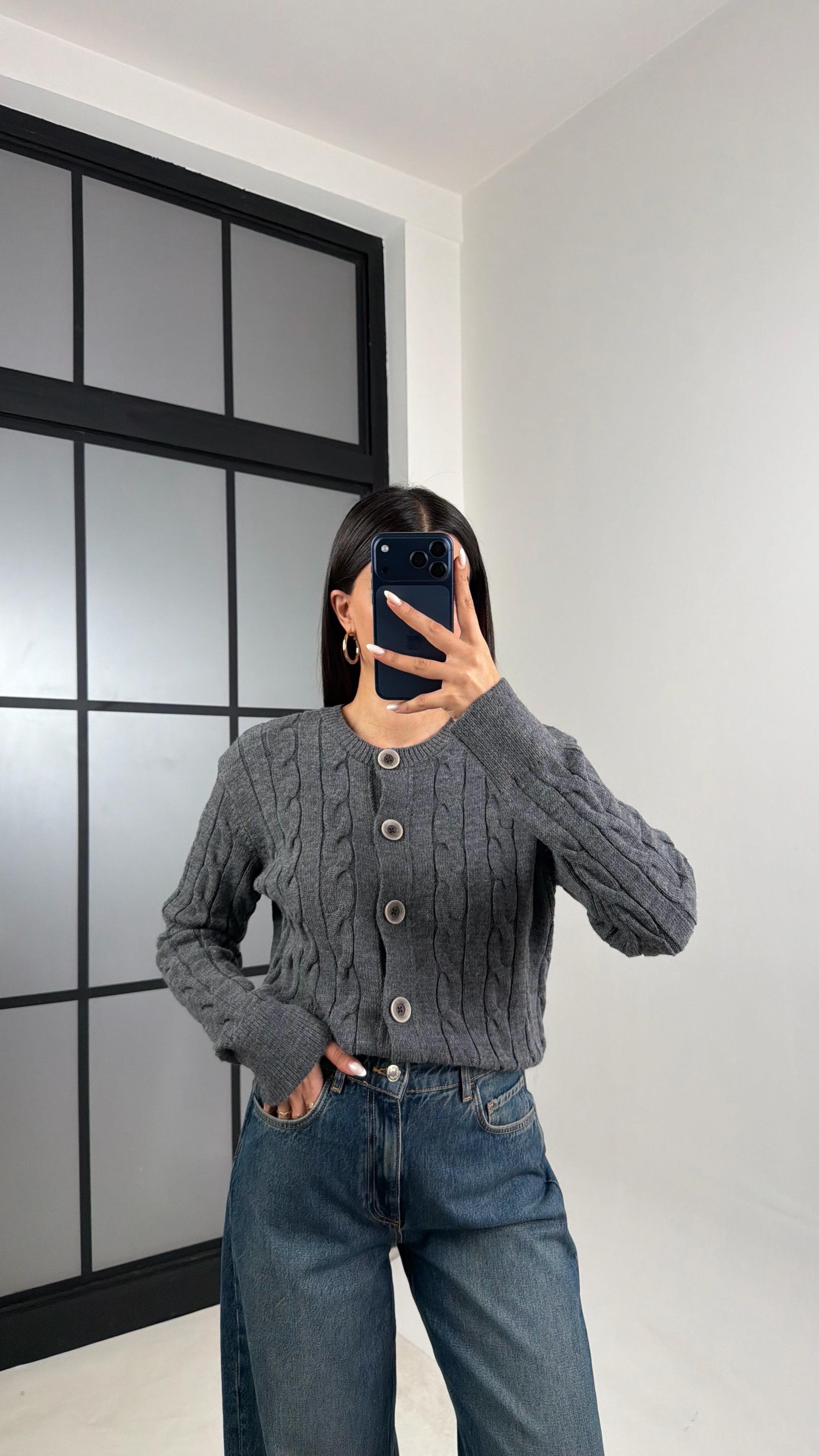 Antrasit Örgülü Triko Hırka GAUS-00579GAUS الكارديغان  GAUS-00579