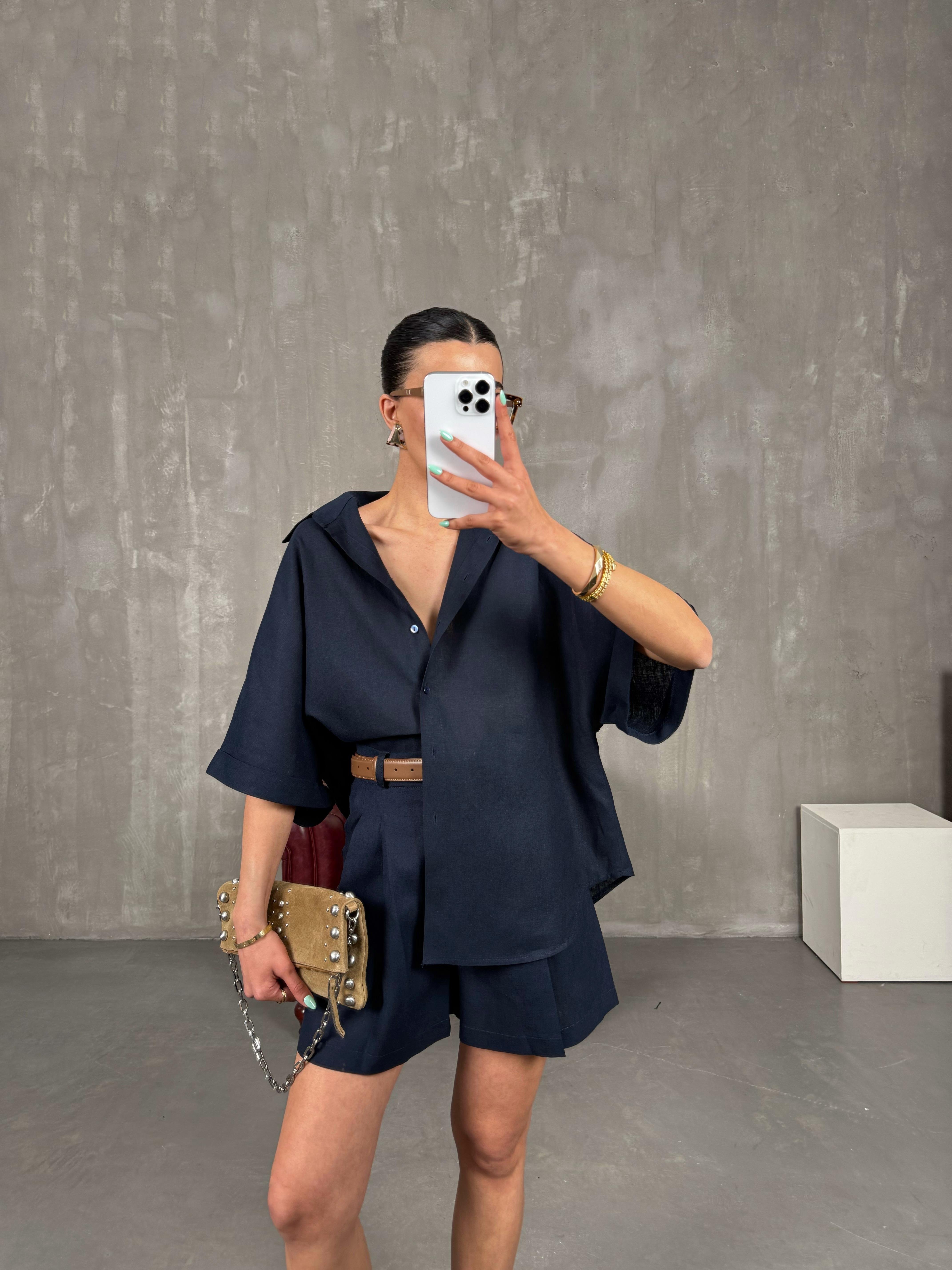 Lacivert Premium İkili Keten Takım Gaus00239GausTAKIMGU1001556