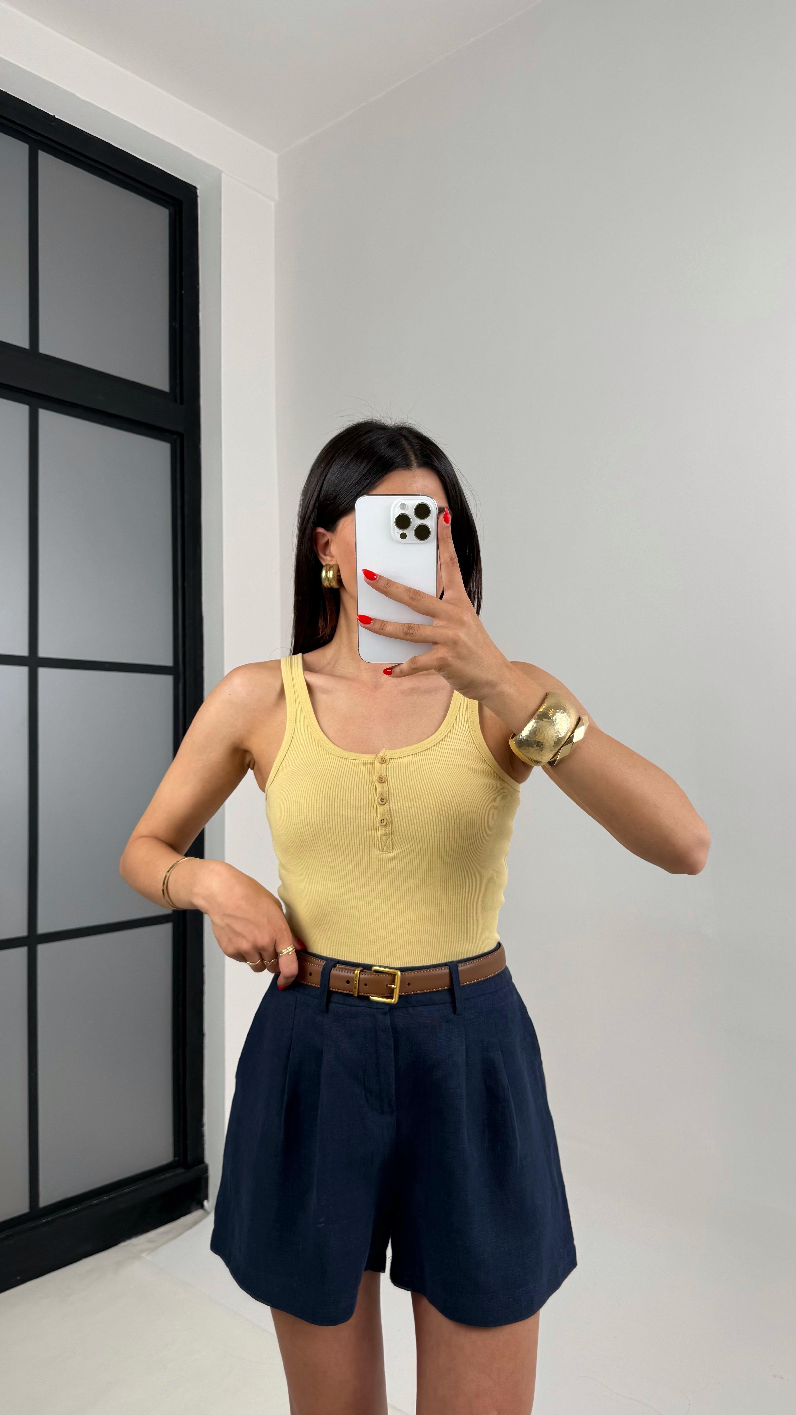 Sarı Önden Düğmeli Basic Atlet Gaus00498GausTSHIRTGU1002167