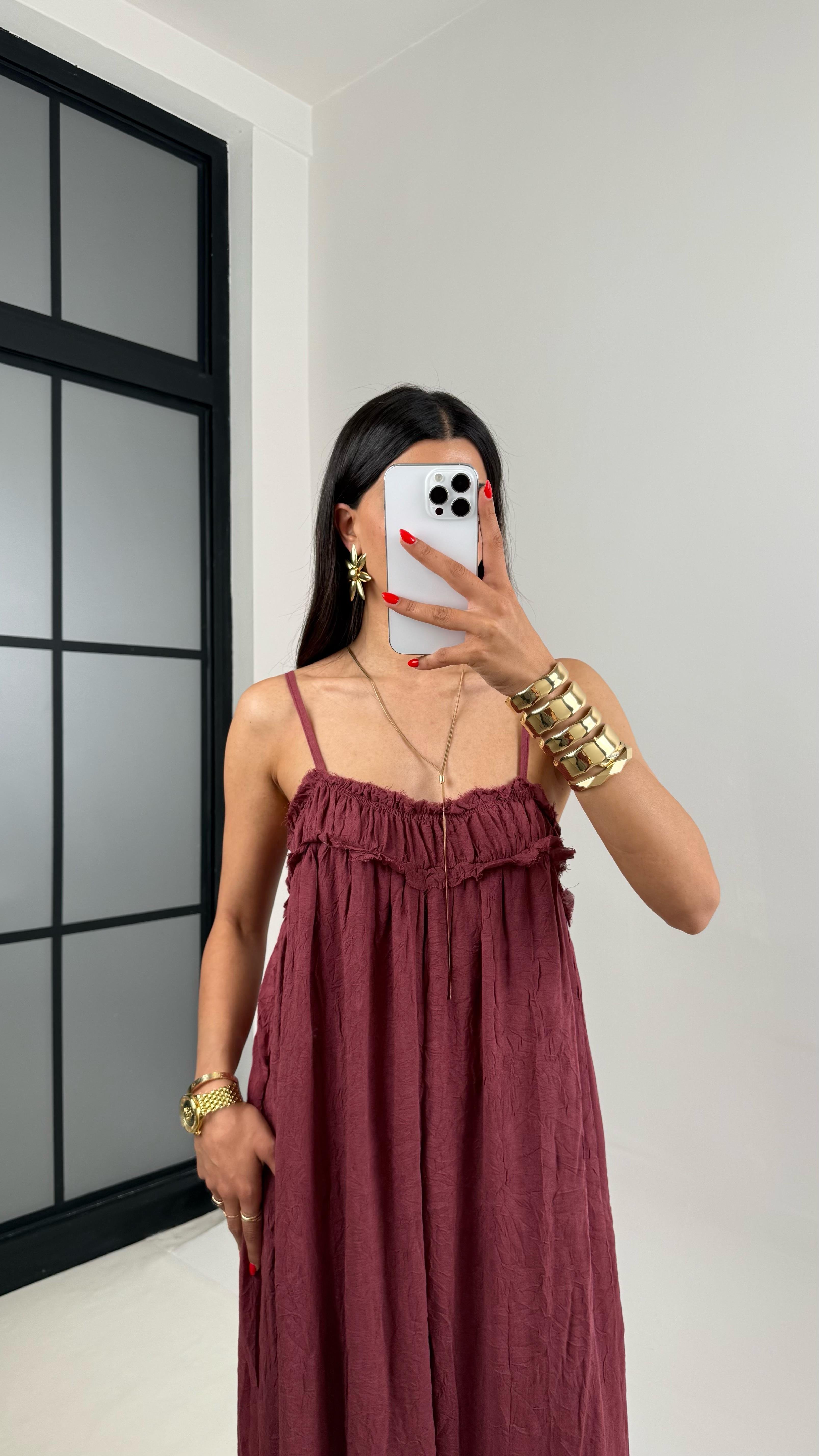 Bordo  Ayarlanabilir Askılı Astarlı Gipeli Tasarım Keten Takım Gaus00484GausELBİSEGU1002136