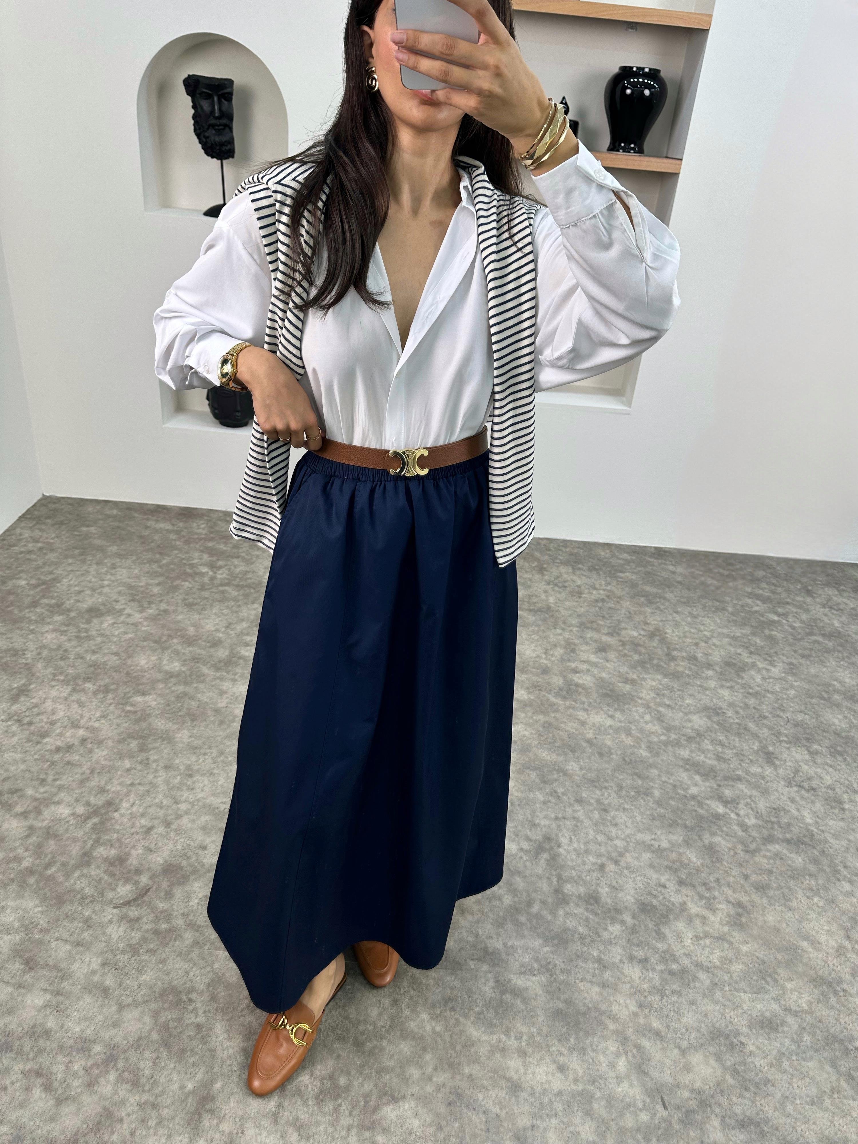 Gosa Lacivert Beli Lastikli Gabardin Kumaş EtekGausETEKGU008960