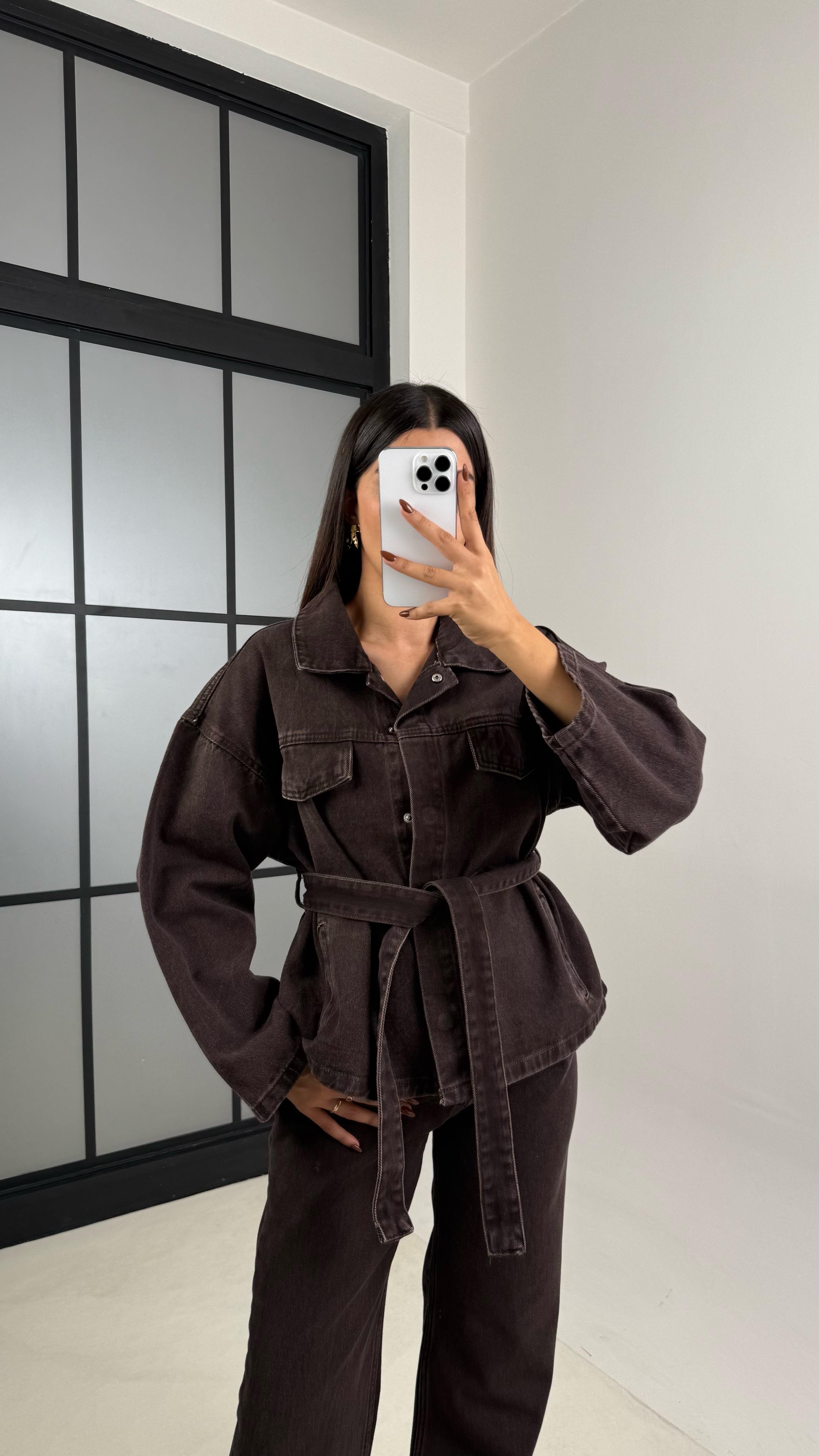 Acı Kahve Kuşaklı Denim Takım GAUS-00221GAUSTAKIMGAUS-00221