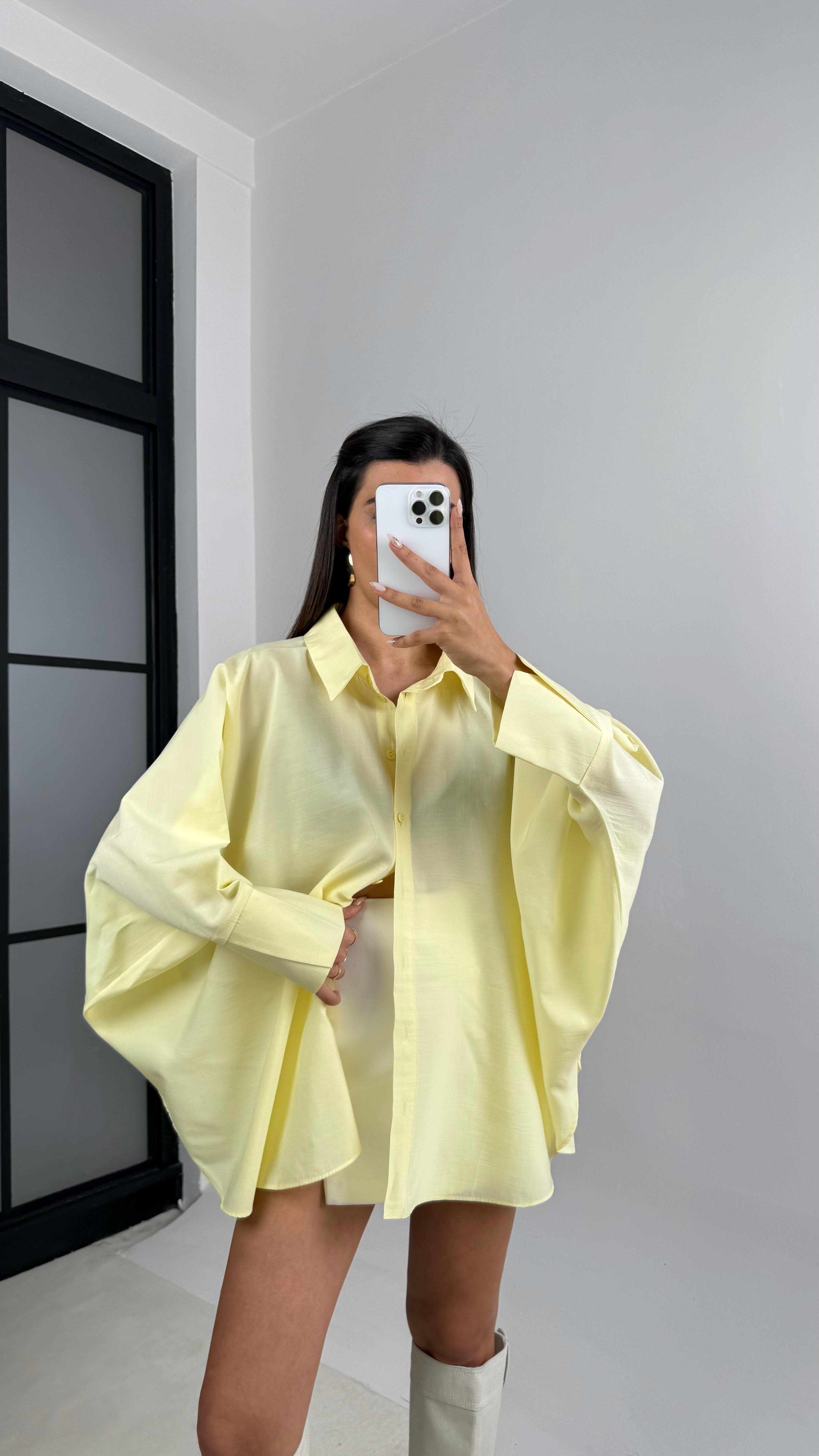 Sarı Yarasa Kol Oversize Tencel Gömlek GAUS-00117GAUS القمصان GAUS-00117