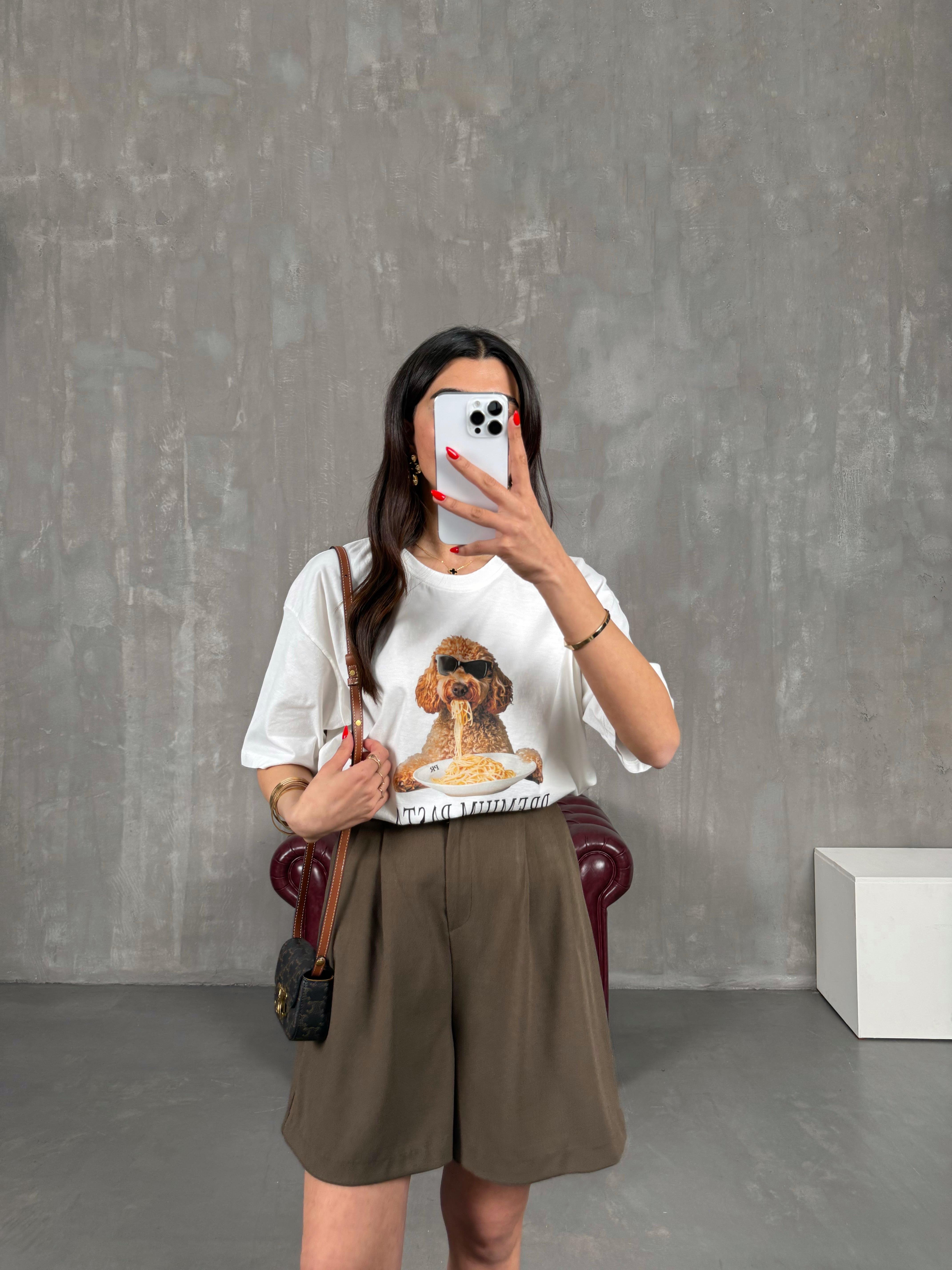 Krem Baskılı Bisiklet Yaka Tshirt Gaus00177GausTSHIRTGU1001409