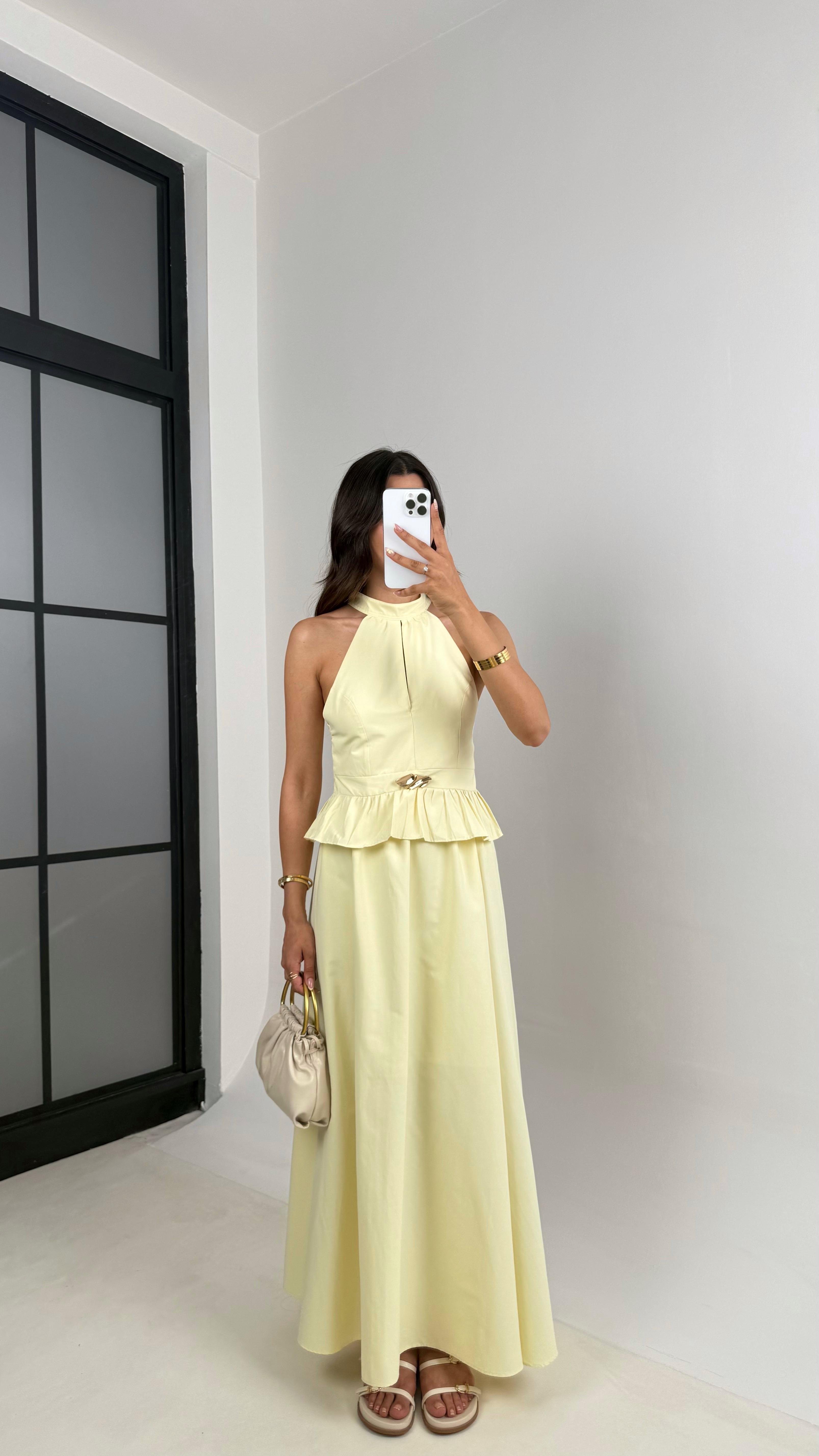 Sarı Gold Toka Detaylı Bluz Beli Lastikli Etek İkili Takım Gaus00678GausTAKIMGU1002559