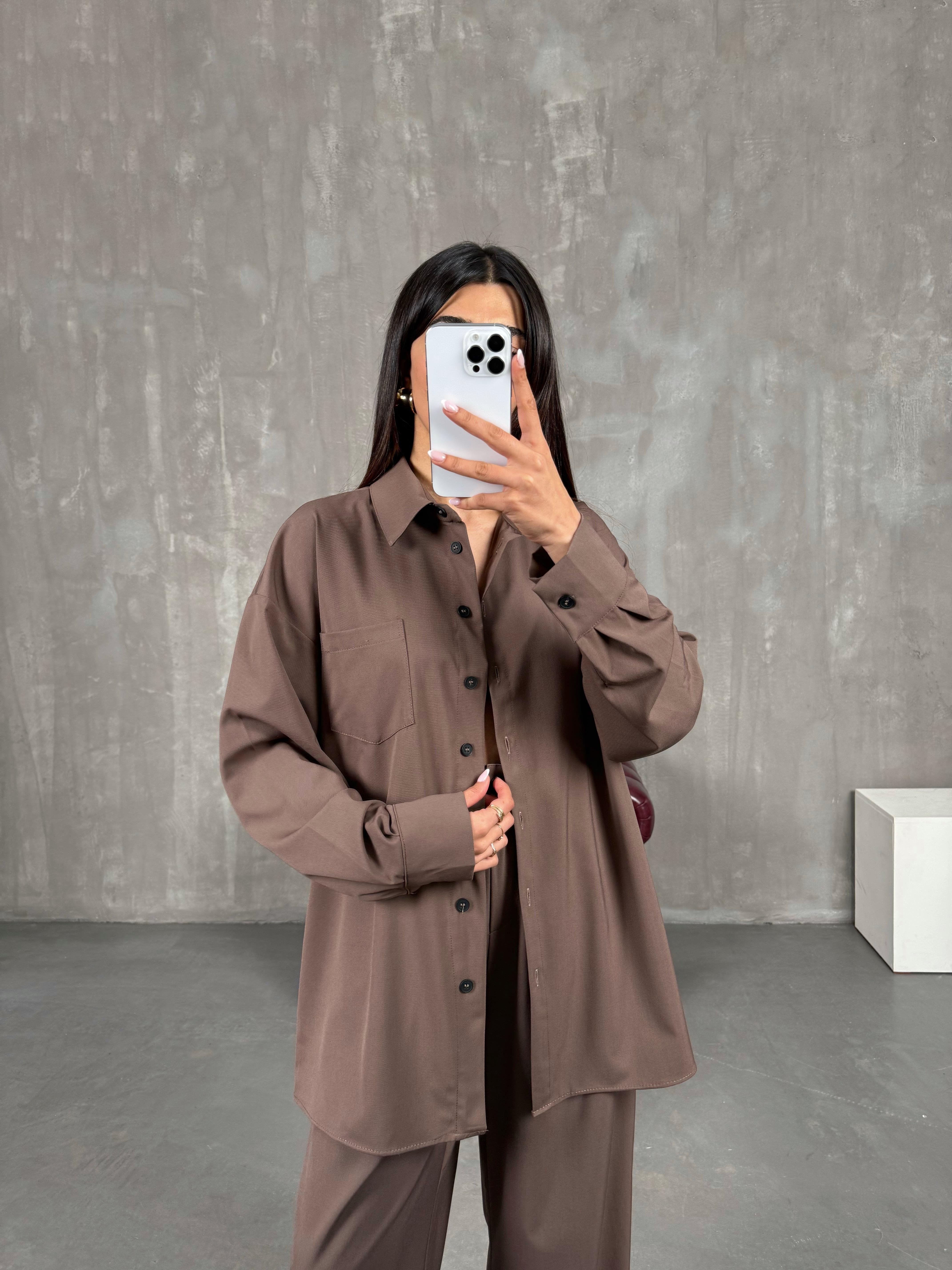 Sütlü Kahve İthal Kumaş Premium Gömlek Pantolon İkili Takım Gaus00273GausTAKIMGU1001634