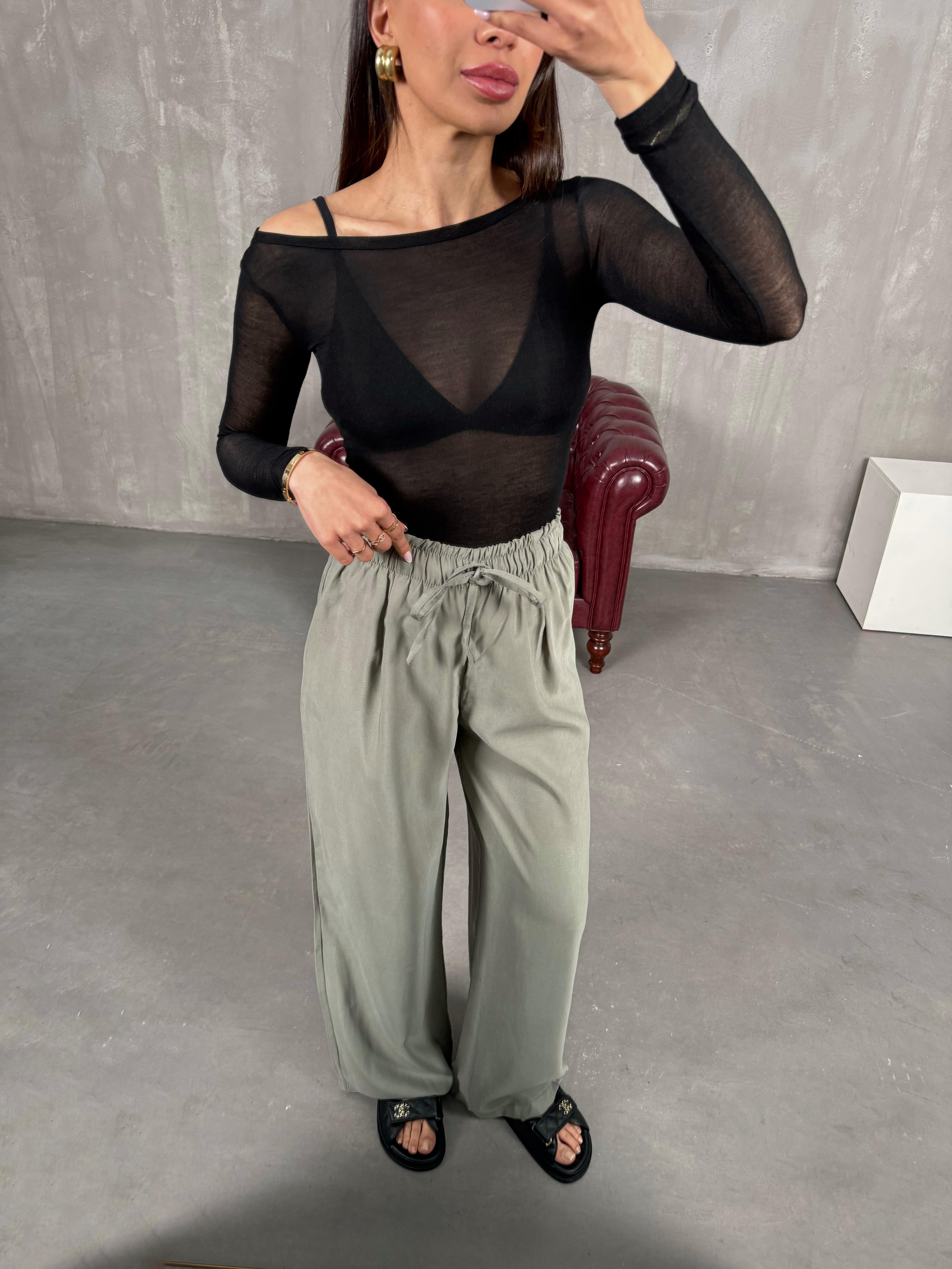 Haki Yüksek Bel İthal Kumaş Pantolon Gaus00271GausPANTOLONGU1001624