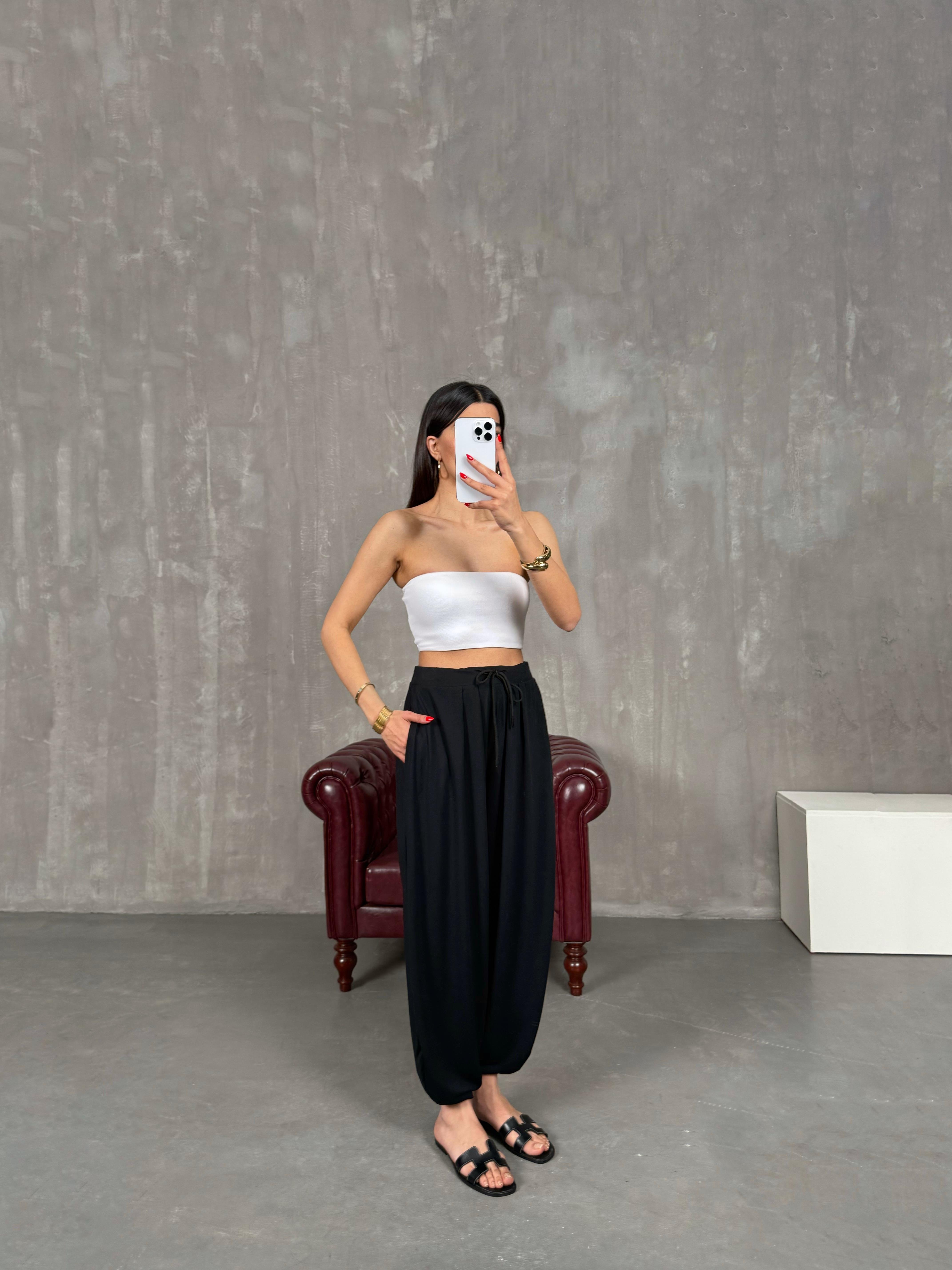 Siyah Cepli Modal Muadil Şalvar Pantolon Gaus00207GausPANTOLONGU1001486