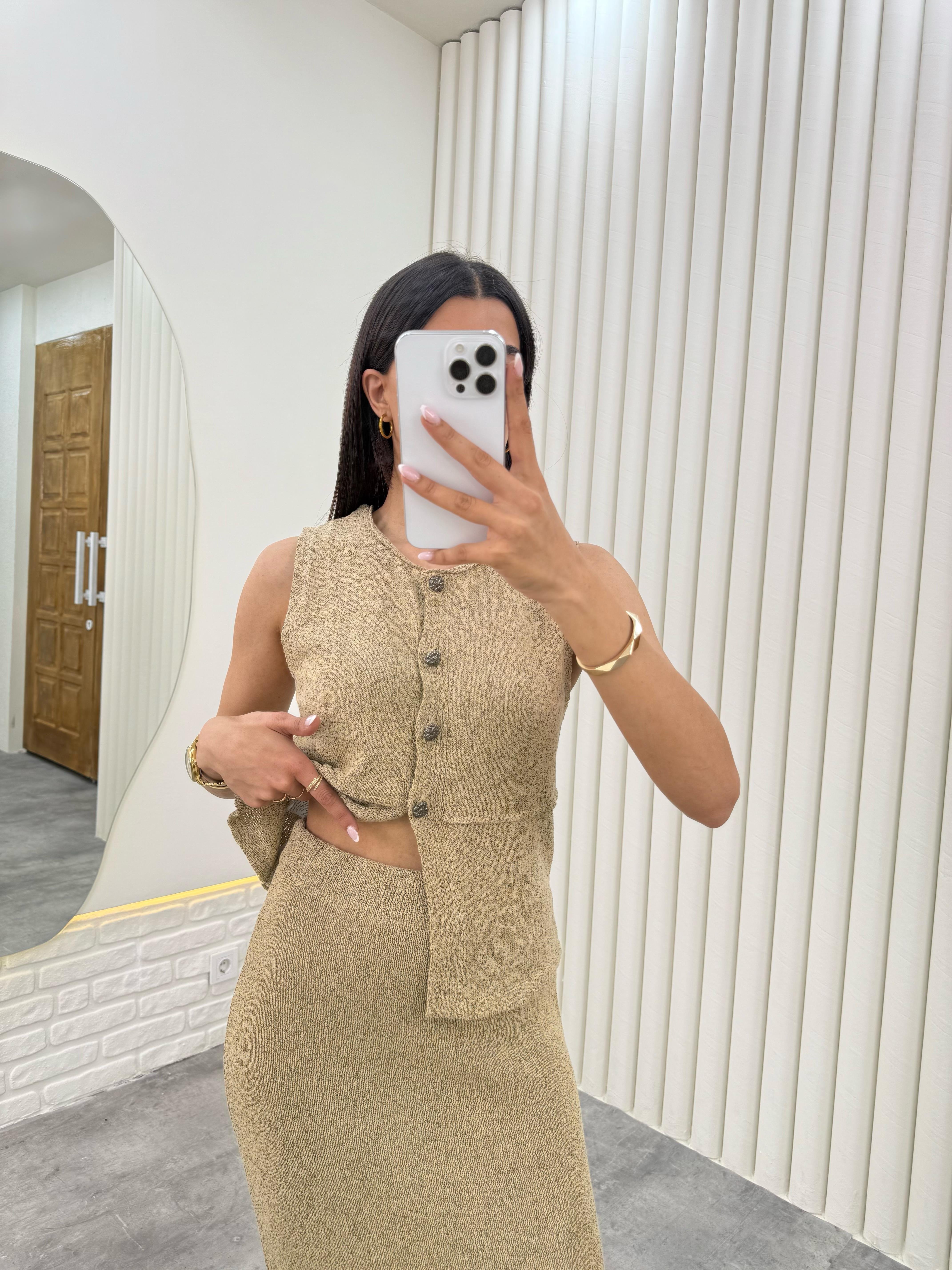 Vizon Yelekli Önü Düğmeli Triko Takım Gaus00323GausTAKIMGU1001750