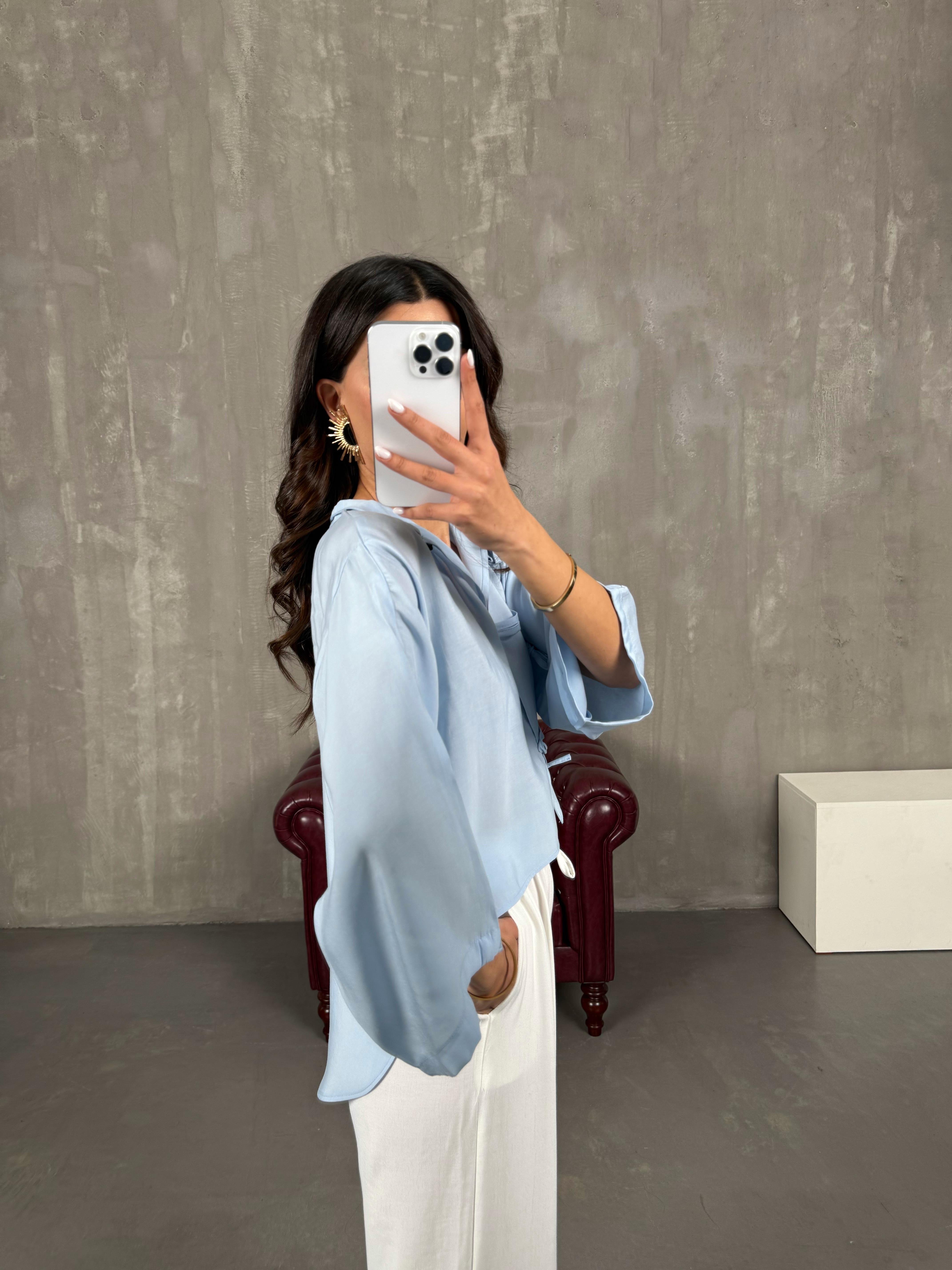 Remy Mavi Hakim Yaka Düğmeli Tasarım GömlekGausGÖMLEKGU100876