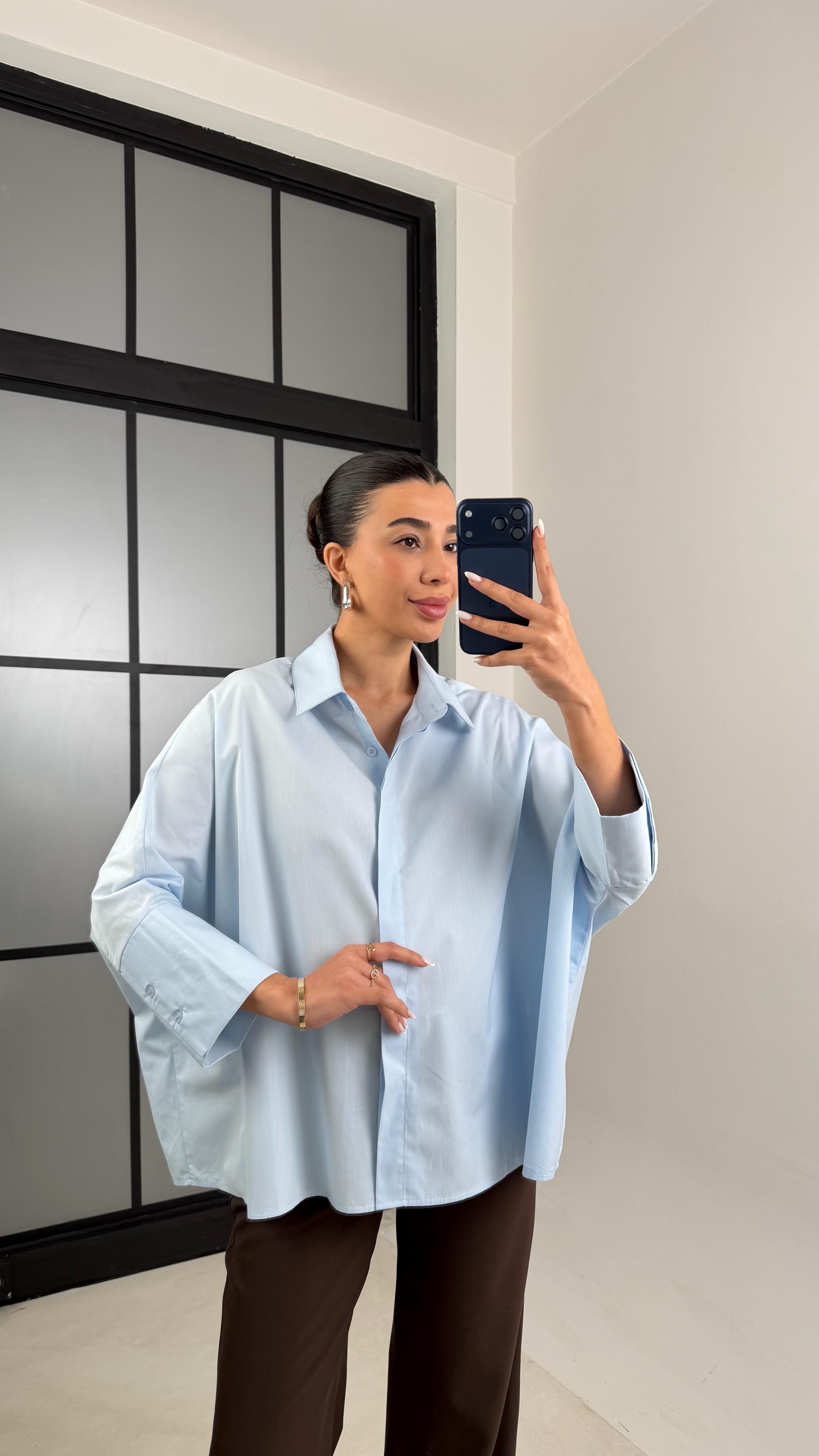 Mavi Yarasa Kol Poplin Gömlek GAUS-00545GAUS القمصان GAUS-00545