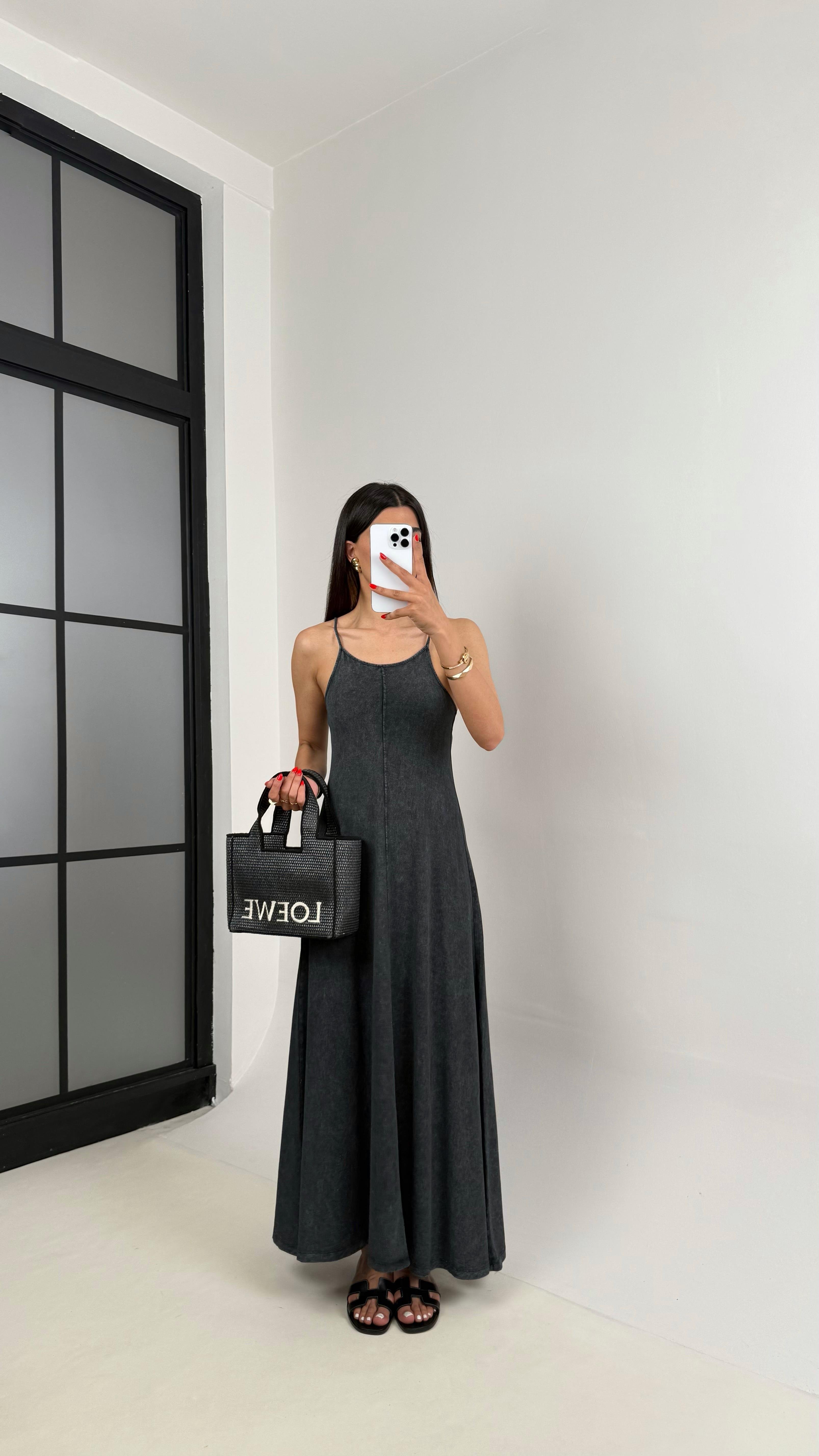 Antrasit Yıkamalı Basic Ayarlanabilir Askılı Modal Kumaş Elbise Gaus00472GausELBİSEGU1002103