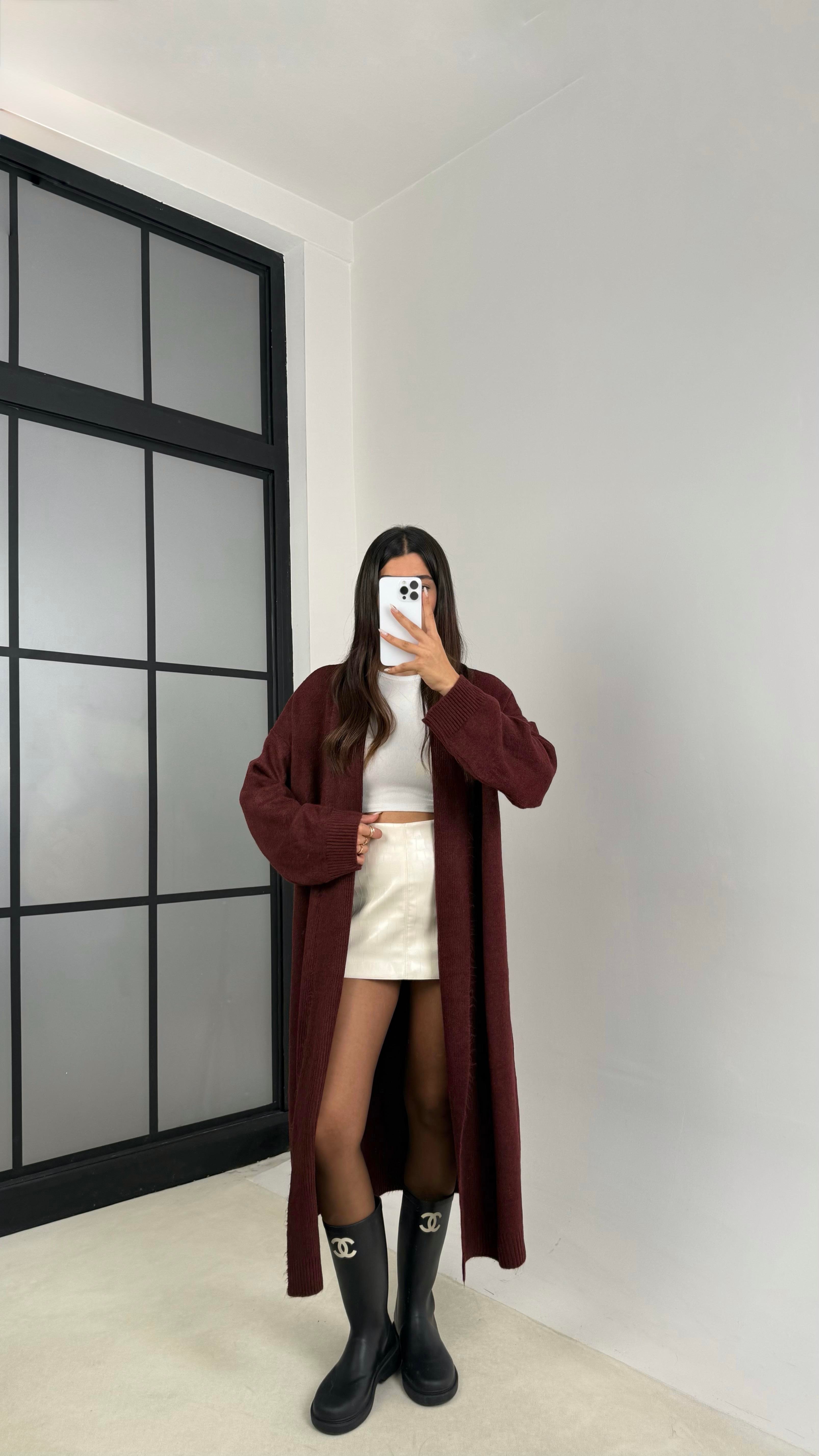 Bordo Uzun Premium Triko Hırka GAUS-00116GAUS الكارديغان  GAUS-00116