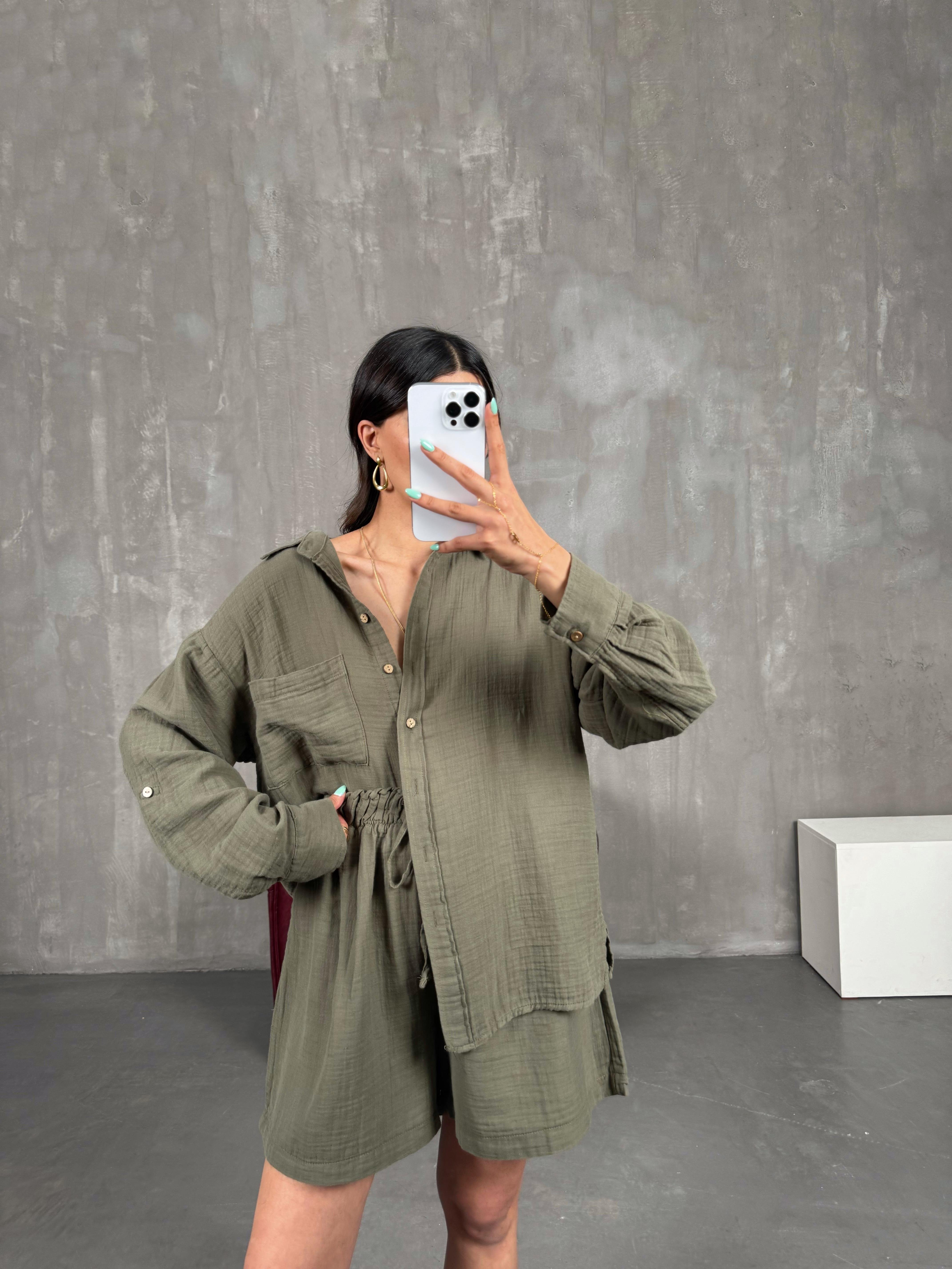 Haki Müslin Şortlu İkili Takım Gaus00226GausTAKIMGU1001523