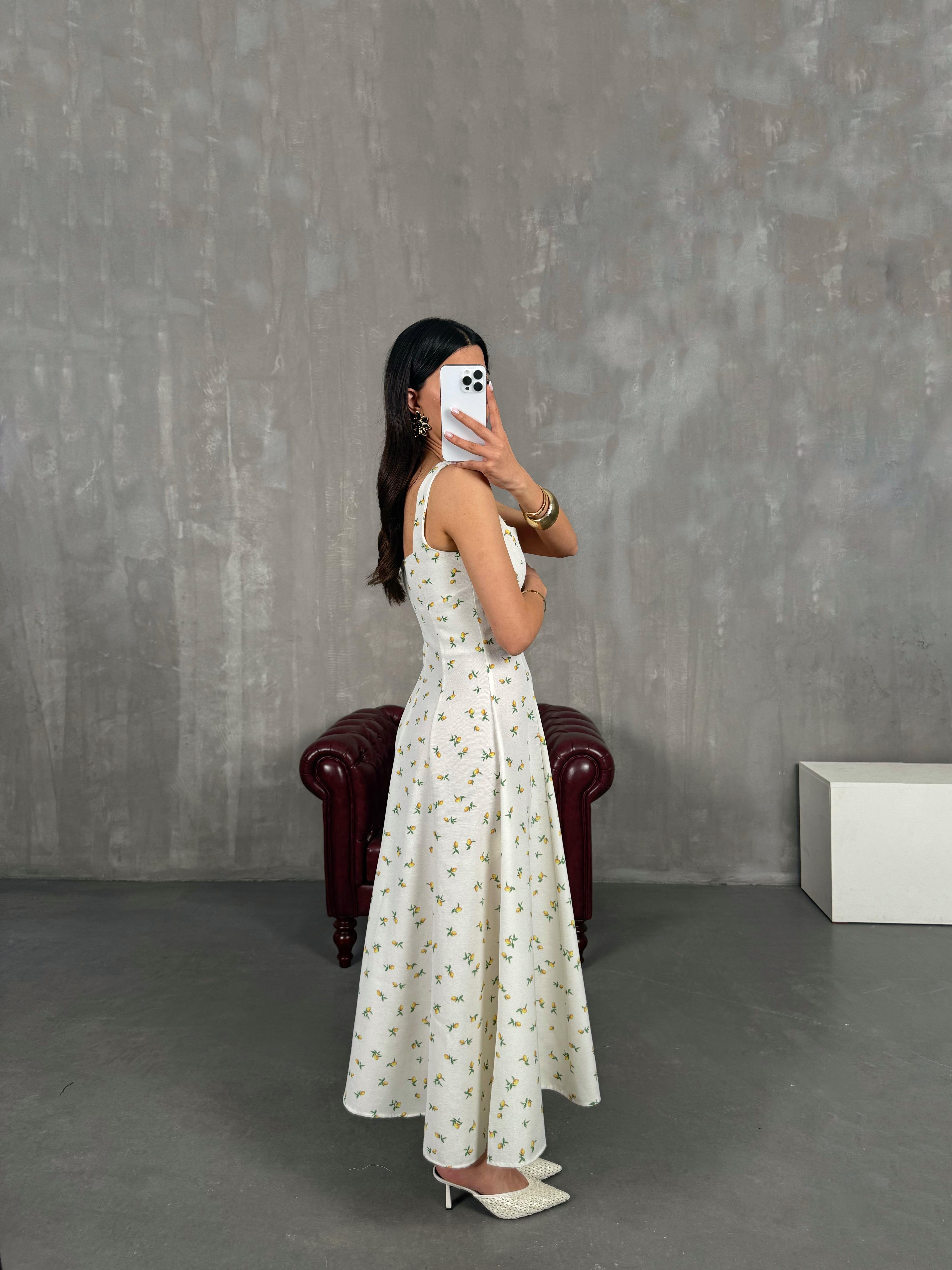 Beyaz Limon Desenli Pinterest Elbise Gaus00265GausELBİSEGU1001612