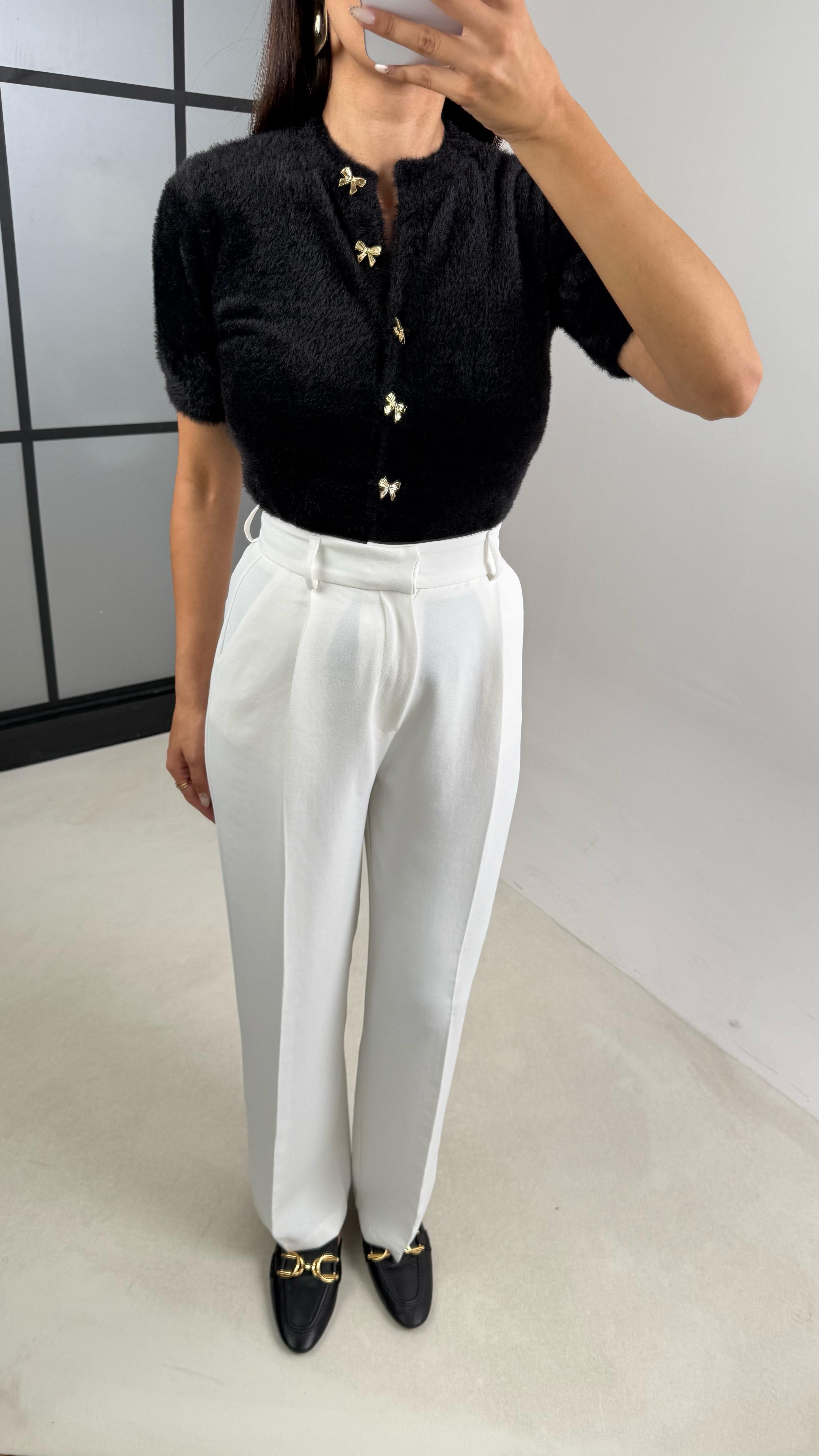 Beyaz Cep Detaylı Kumaş Pantolon GAUS-00140GAUSPANTOLONGAUS-00140