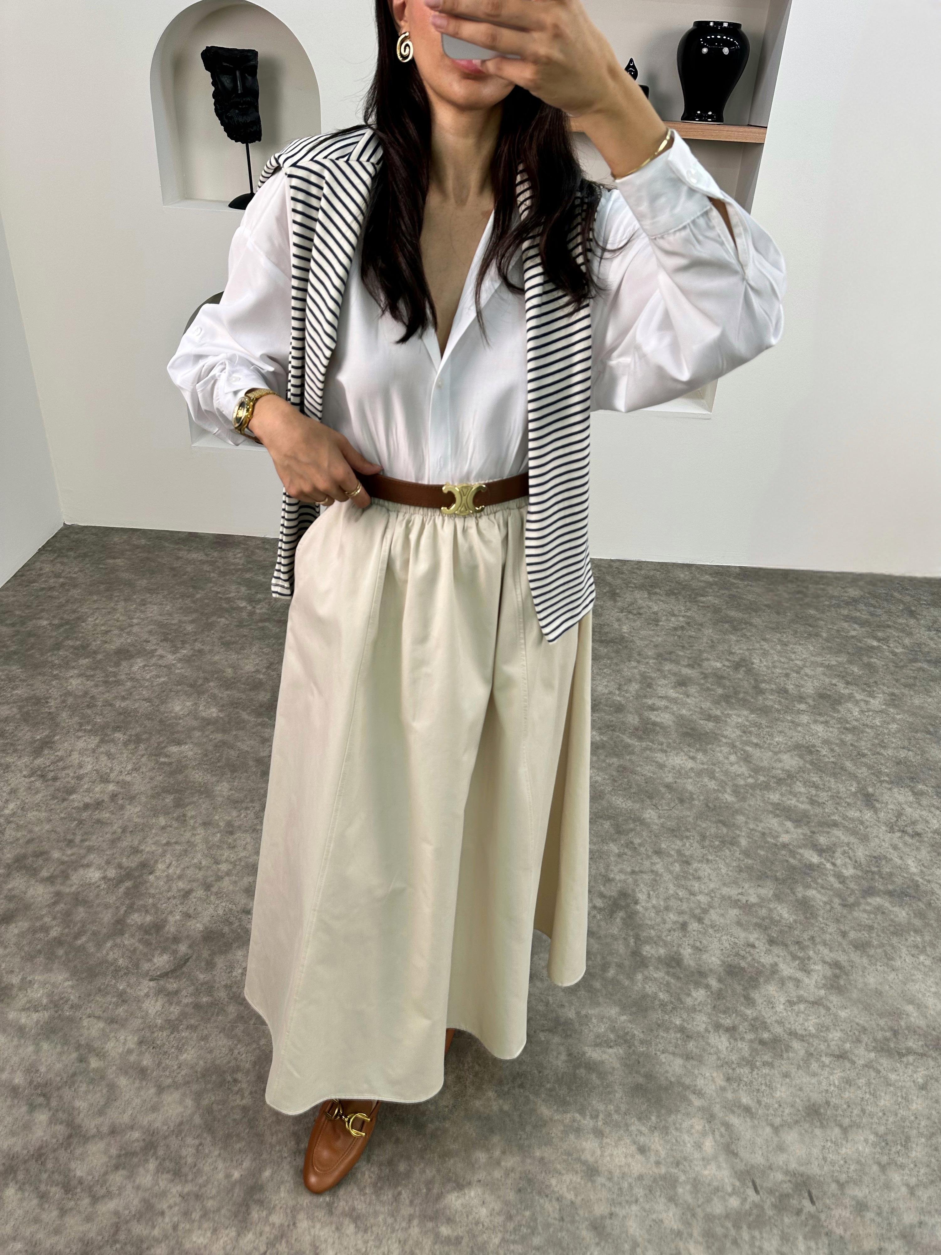 Gosa Ekru Beli Lastikli Gabardin Kumaş EtekGausETEKGU008958