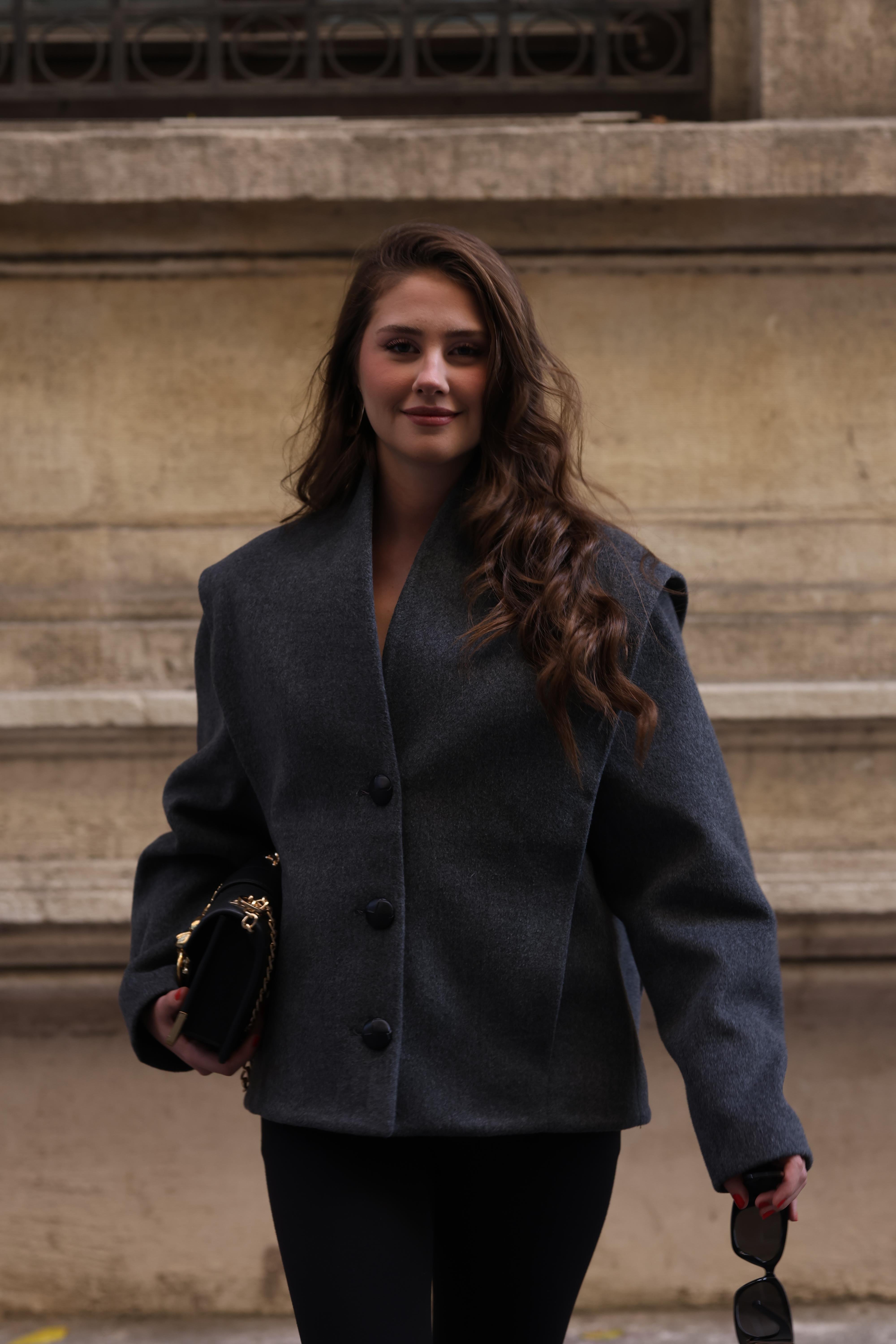 Antrasit Astarlı Kısa Kaşe Kaban GAUS-00667GAUS المعاطف GAUS-00667