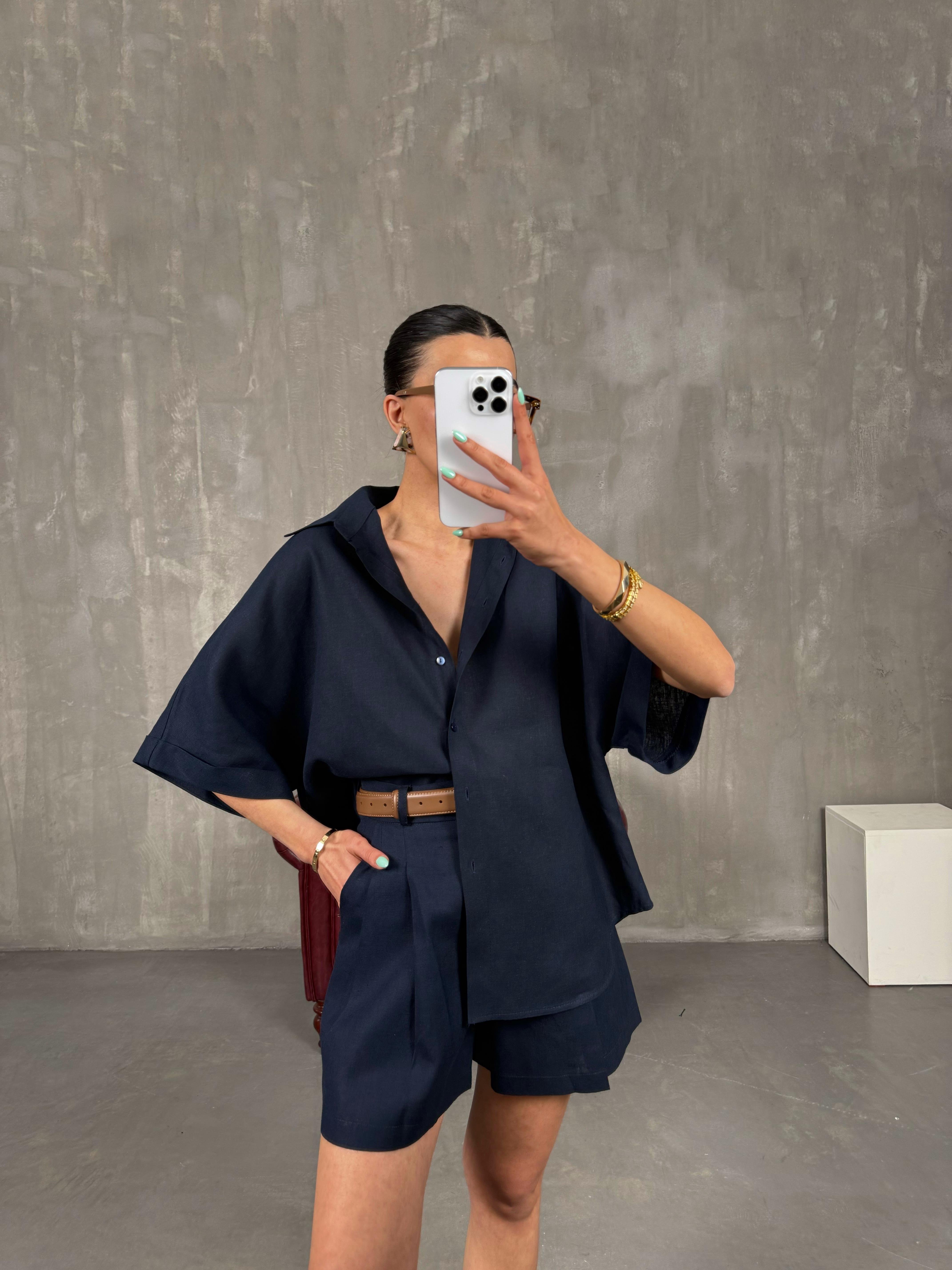 Lacivert Premium İkili Keten Takım Gaus00239GausTAKIMGU1001556