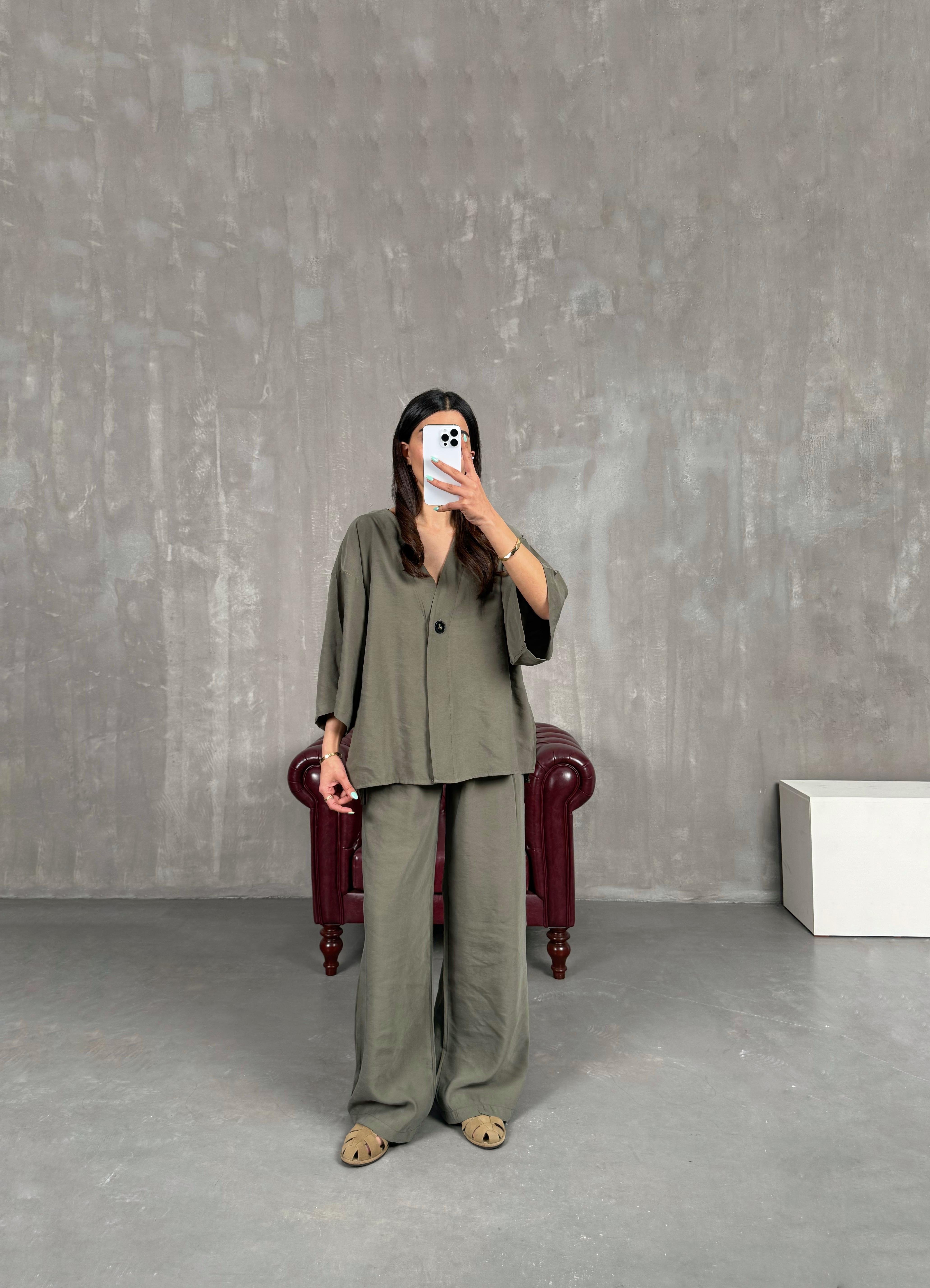 Haki Beli Lastikli Yelekli Tensel Takım Gaus00247GausTAKIMGU1001573