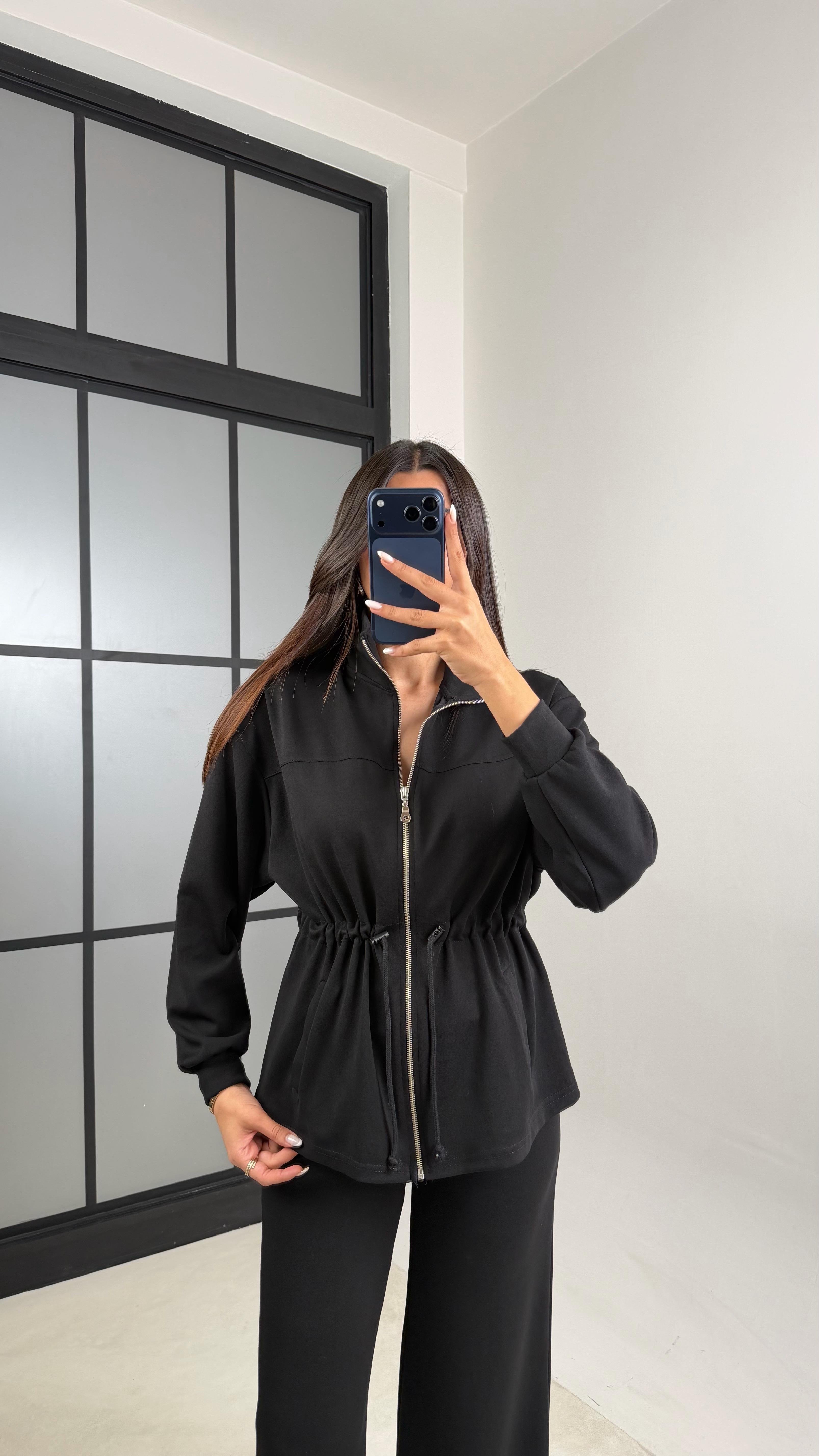 Siyah Beli Kuşaklı Hırka Pantolon İkili Modal Takım GAUS-00571GAUSTAKIMGAUS-00571