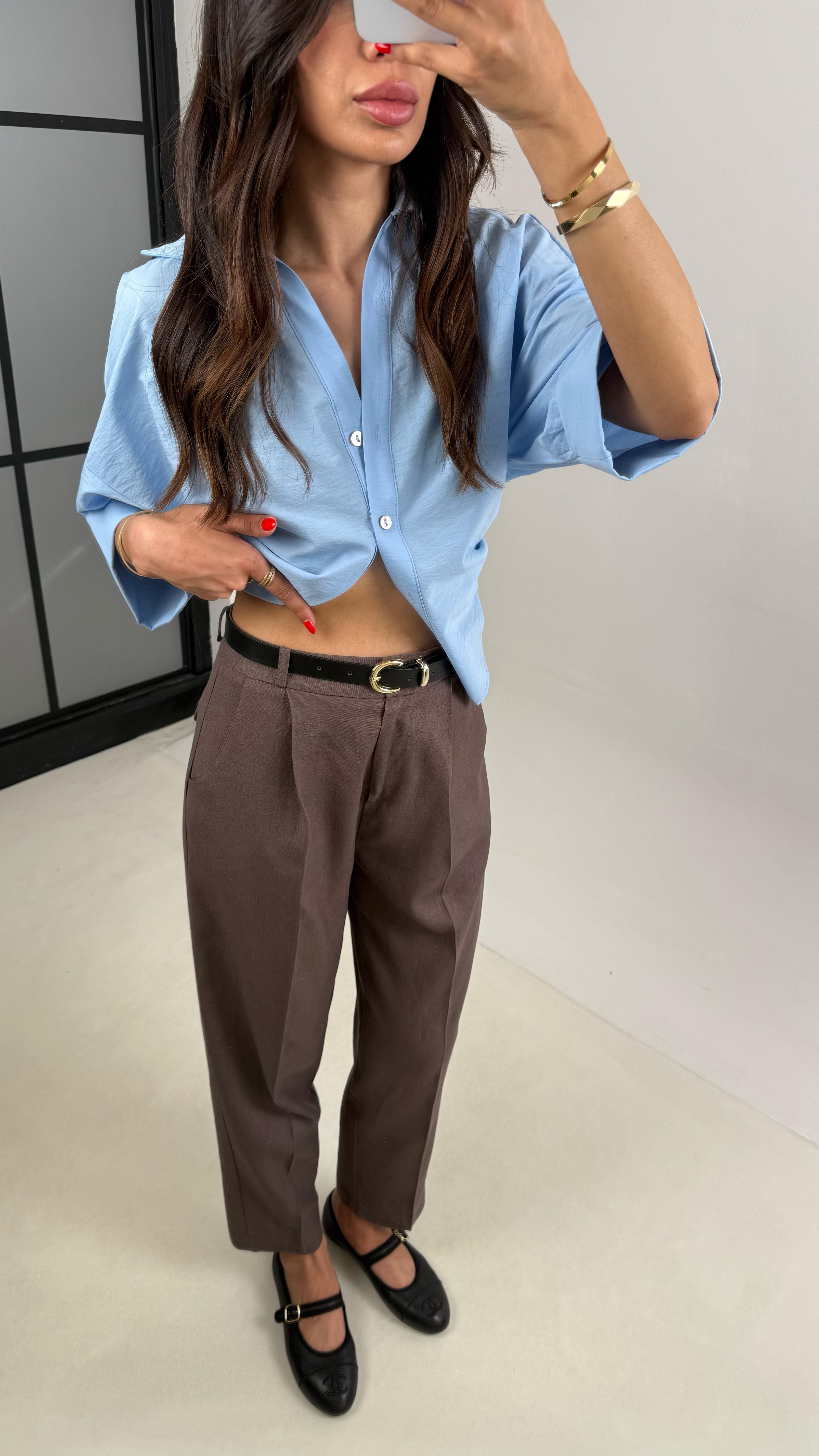 Kahve  Kemerli Cepli Premium Keten Pantolon Gaus00513GausPANTOLONGU1002206